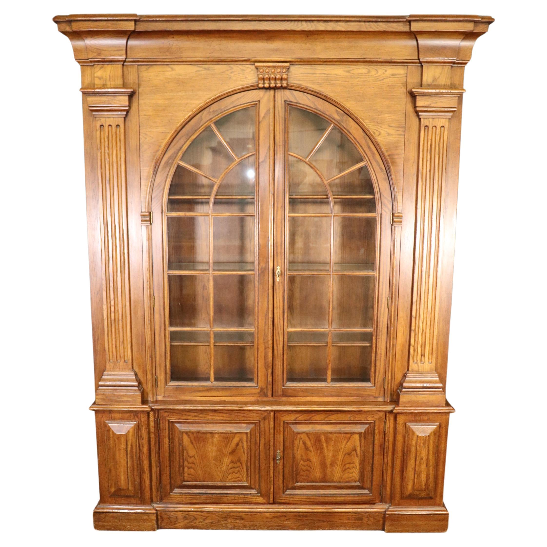 Grand Georgian Style Solid Oak Baker China Cabinet Bookcase Breakfront For Sale