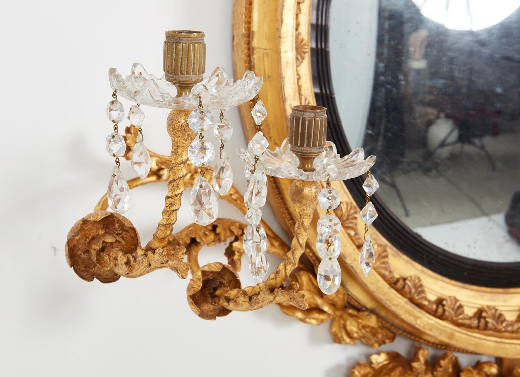 Early 19th Century Grand Gilt Convex Eagle Girandole Mirror For Sale