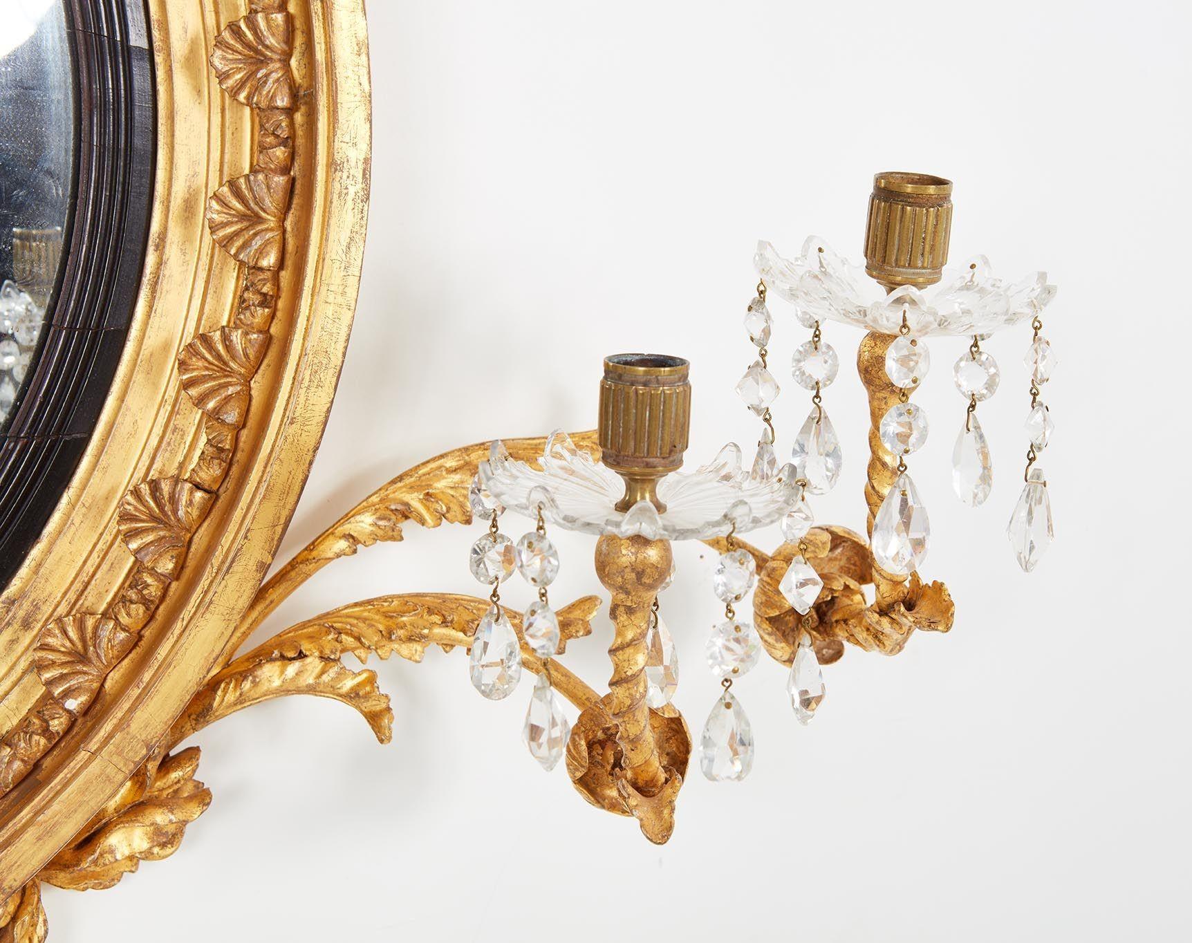 Mercury Glass Grand Gilt Convex Eagle Girandole Mirror For Sale