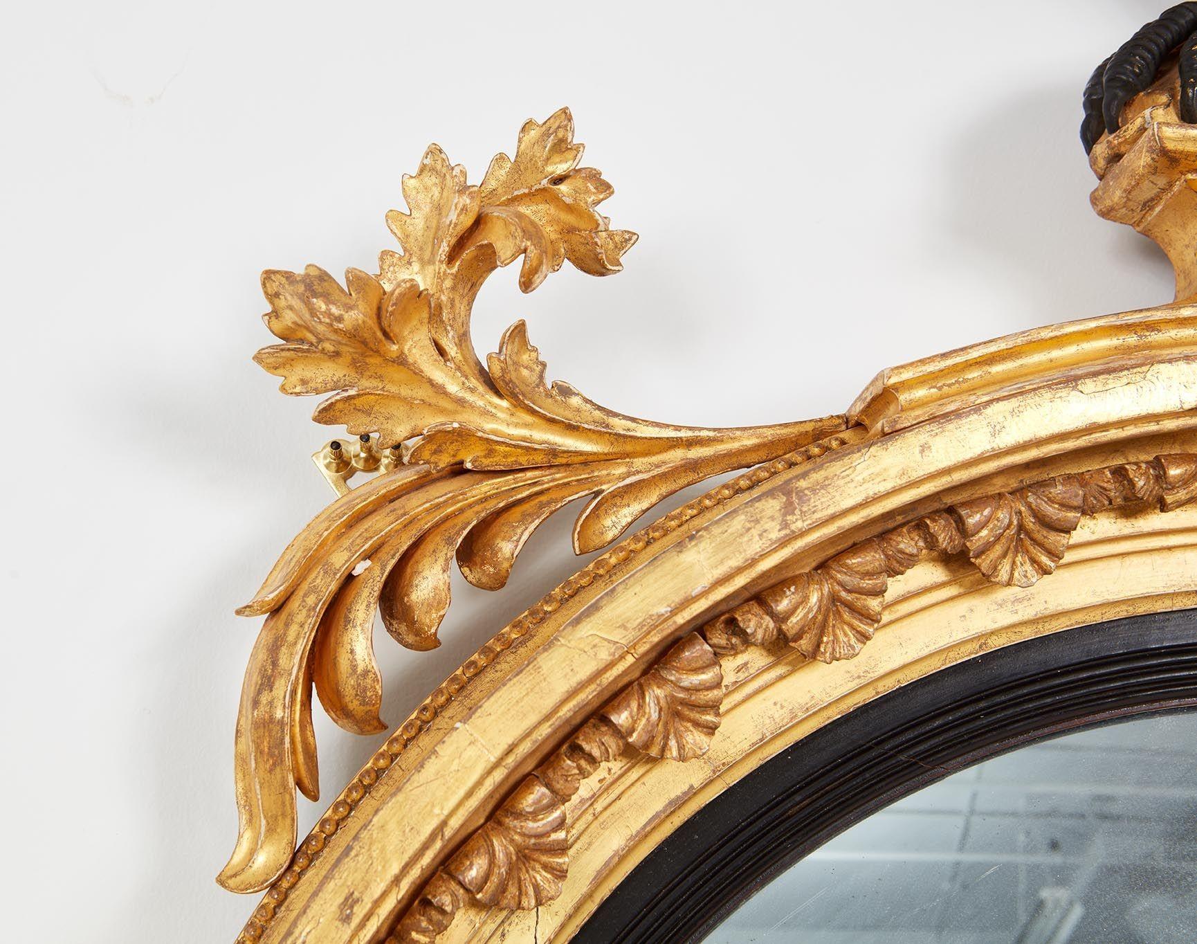 Grand Gilt Convex Eagle Girandole Mirror For Sale 1