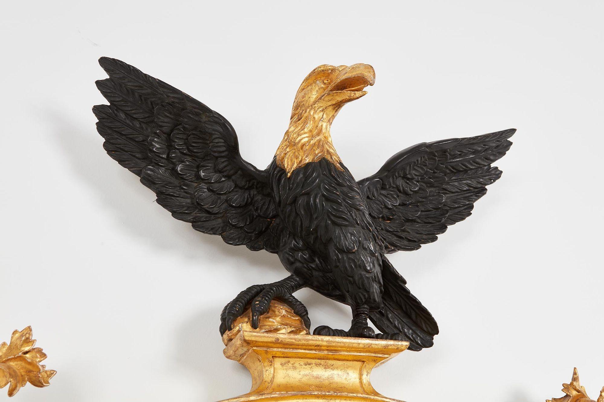 Grand Gilt Convex Eagle Girandole Mirror For Sale 3