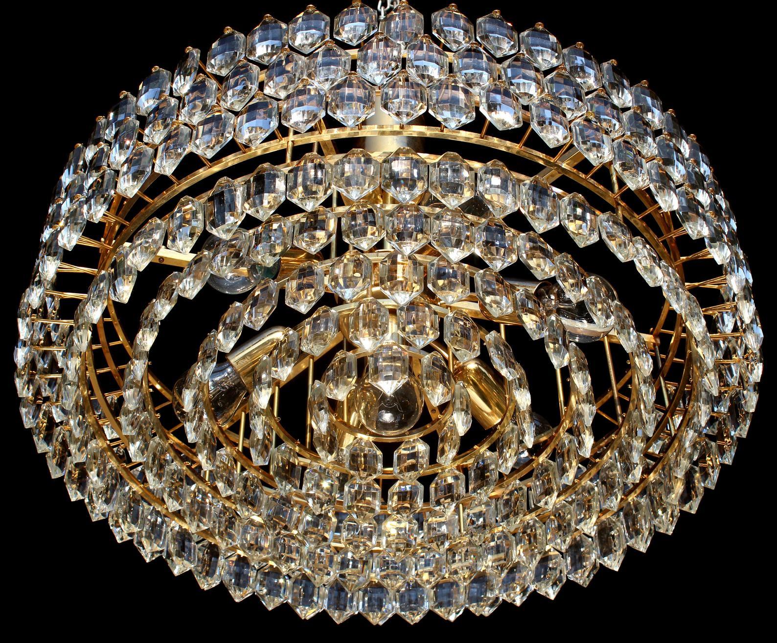 Hollywood Regency Grand Gilt Schröder & Co. Drum 8-Tier Lead Crystal Chandelier, Germany, 1970s For Sale