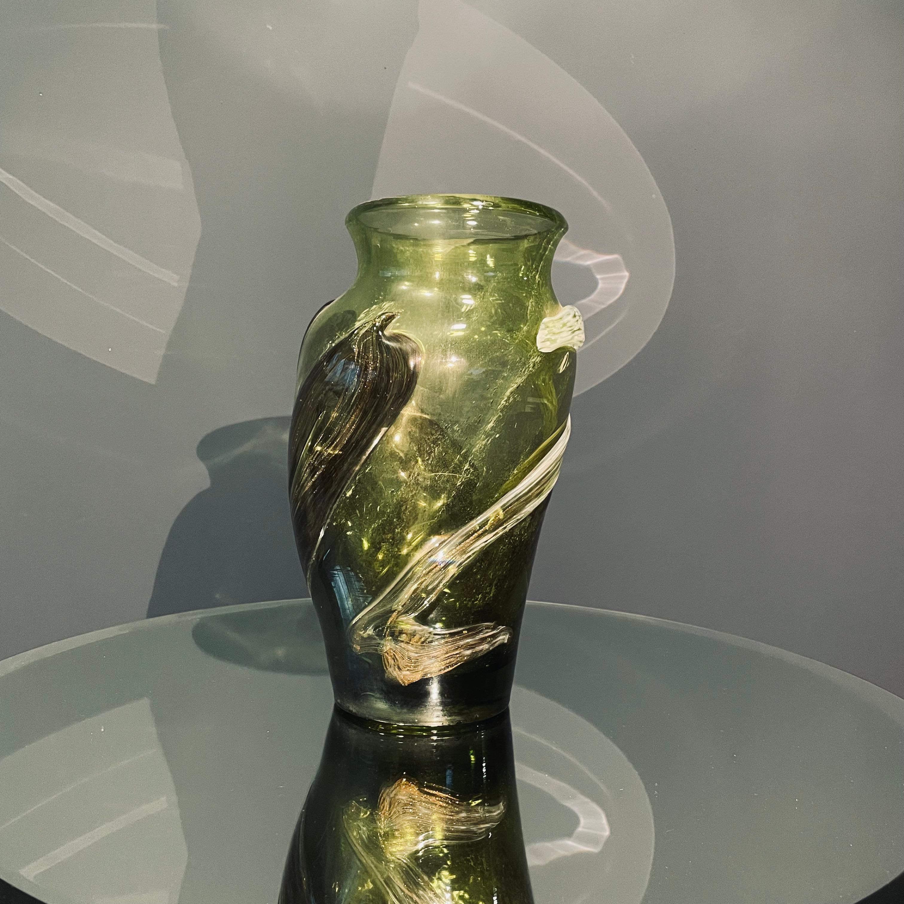 Created and signed by Raymond Winnowski in Biot, France. This artist is know as one of the masters of creative glass blowing, creating bubbles captured in glass. This piece is in perfect condition. The artist passed away in 2014.