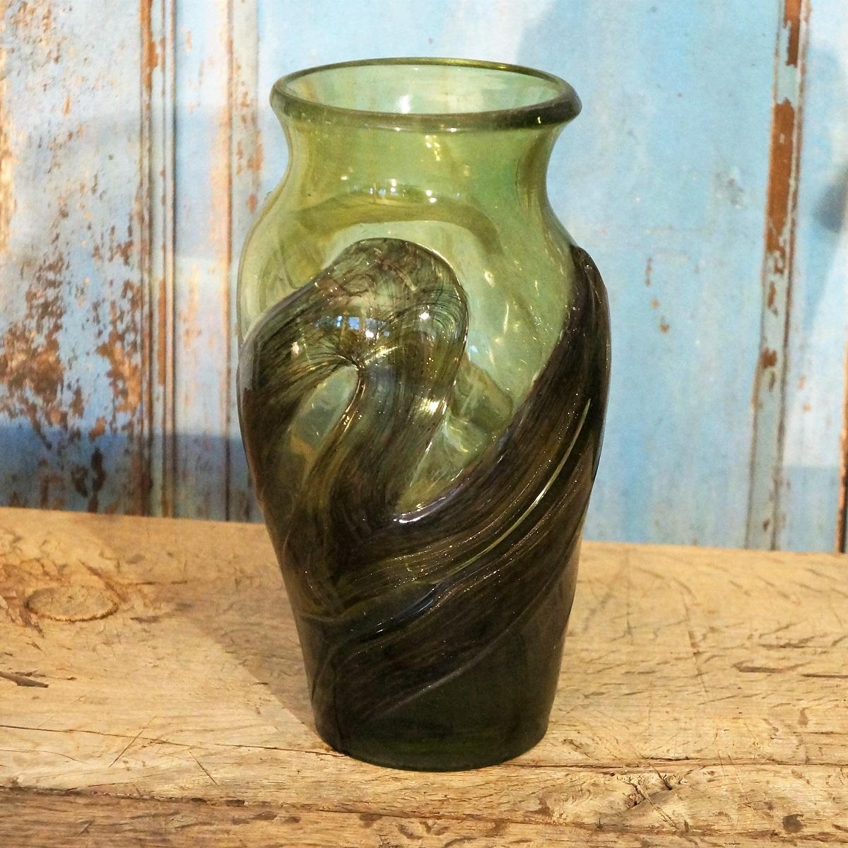 Hand-Crafted Large Green Coloured Glass Vase, Signed by Winnowski, Biot, France, 1990s For Sale