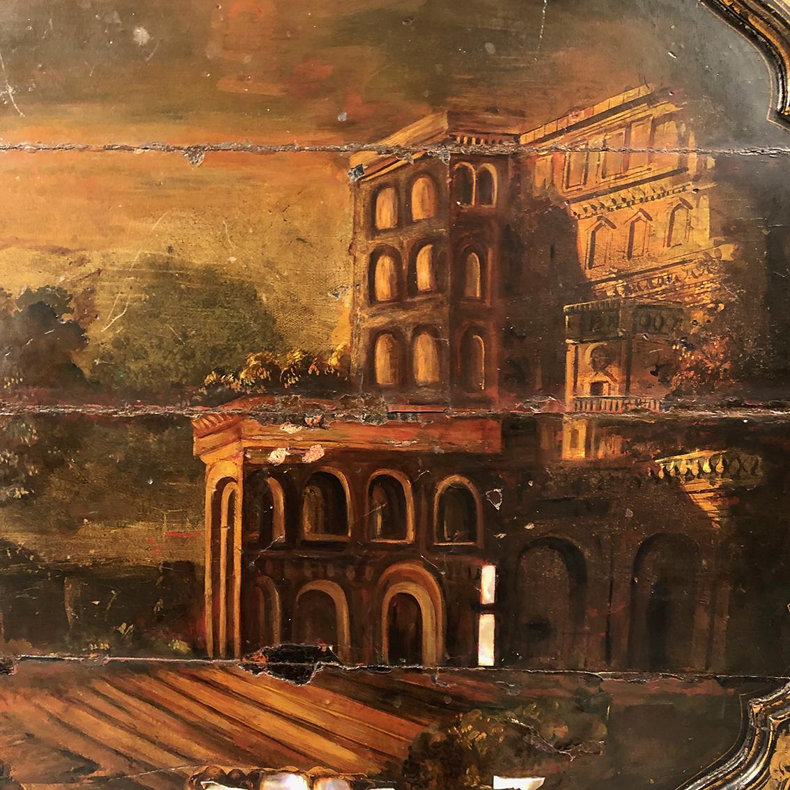 Napoleon III Grand guéridon basculant, plateau chantourné à décor peint et burgauté For Sale