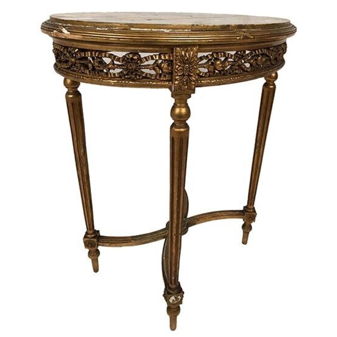 Grand guéridon de style Louis XVI en bois doré et plateau de marbre, fin XIXe 2