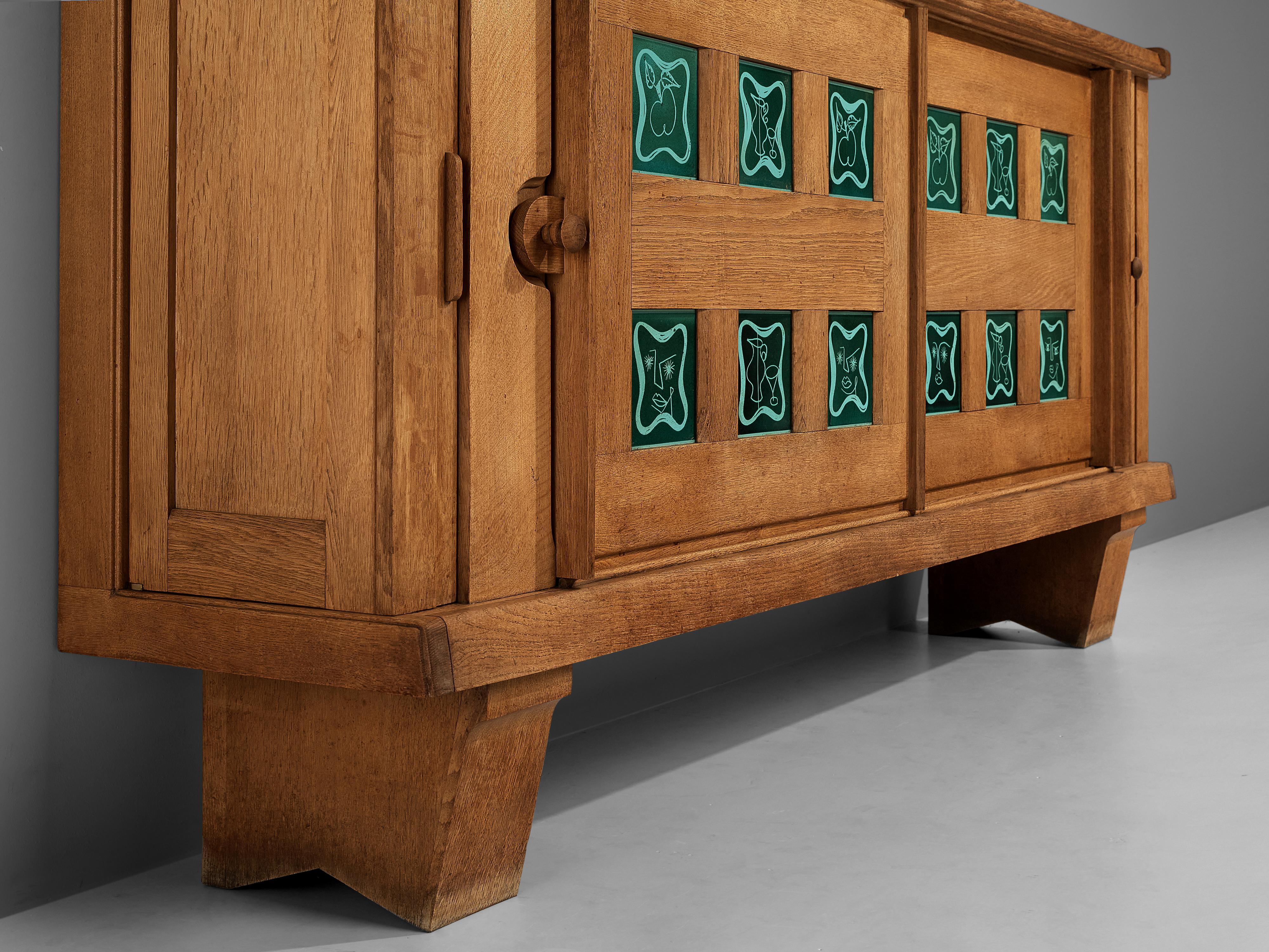 Mid-Century Modern Grand Guillerme & Chambron Sideboard in Oak with Ceramic Tiles