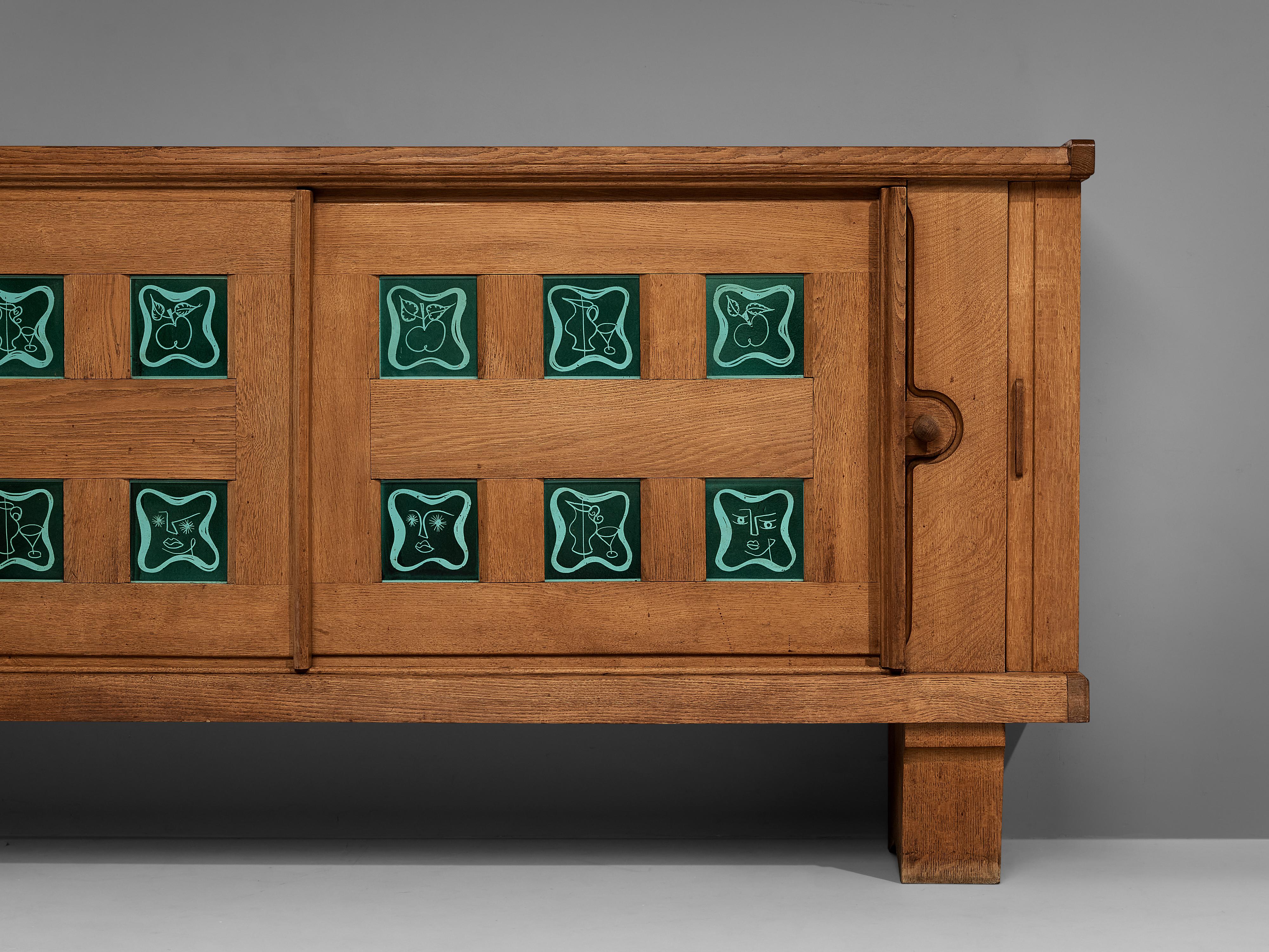 Grand Guillerme & Chambron Sideboard in Oak with Ceramic Tiles 1