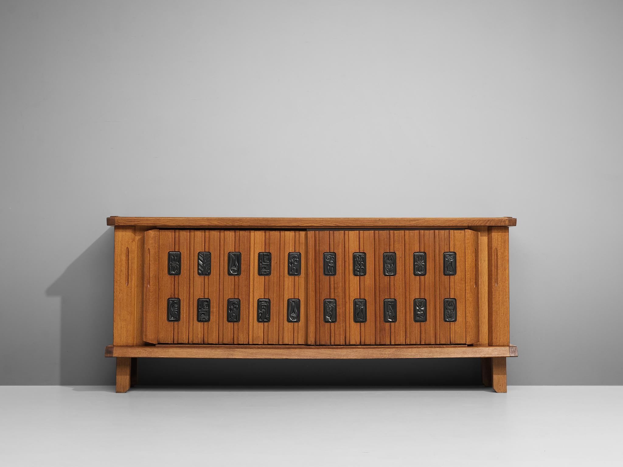 French Grand Guillerme et Chambron Sideboard in Oak with Ceramic Tiles