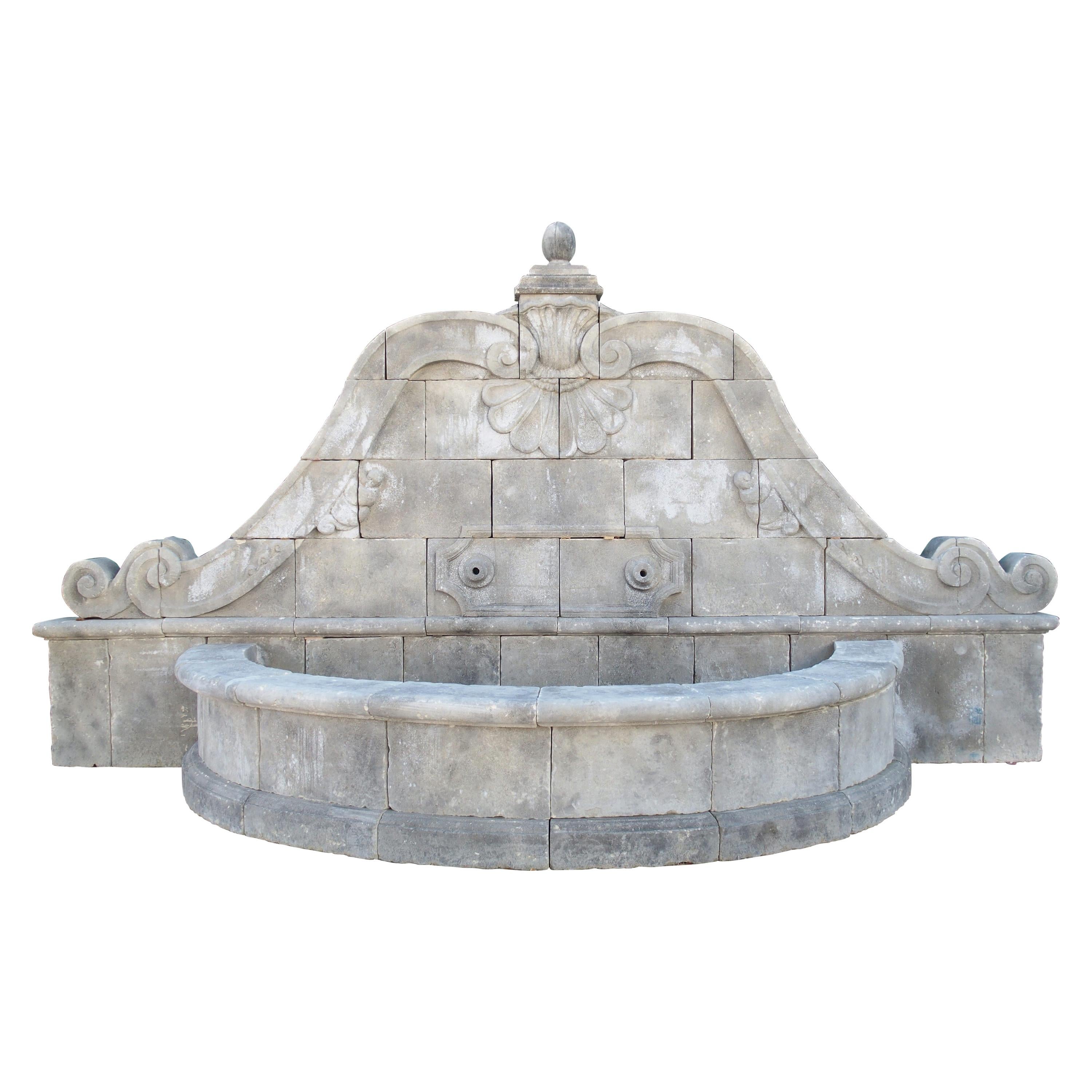 Grand Hand Carved Limestone Wall Fountain from Southern Italy