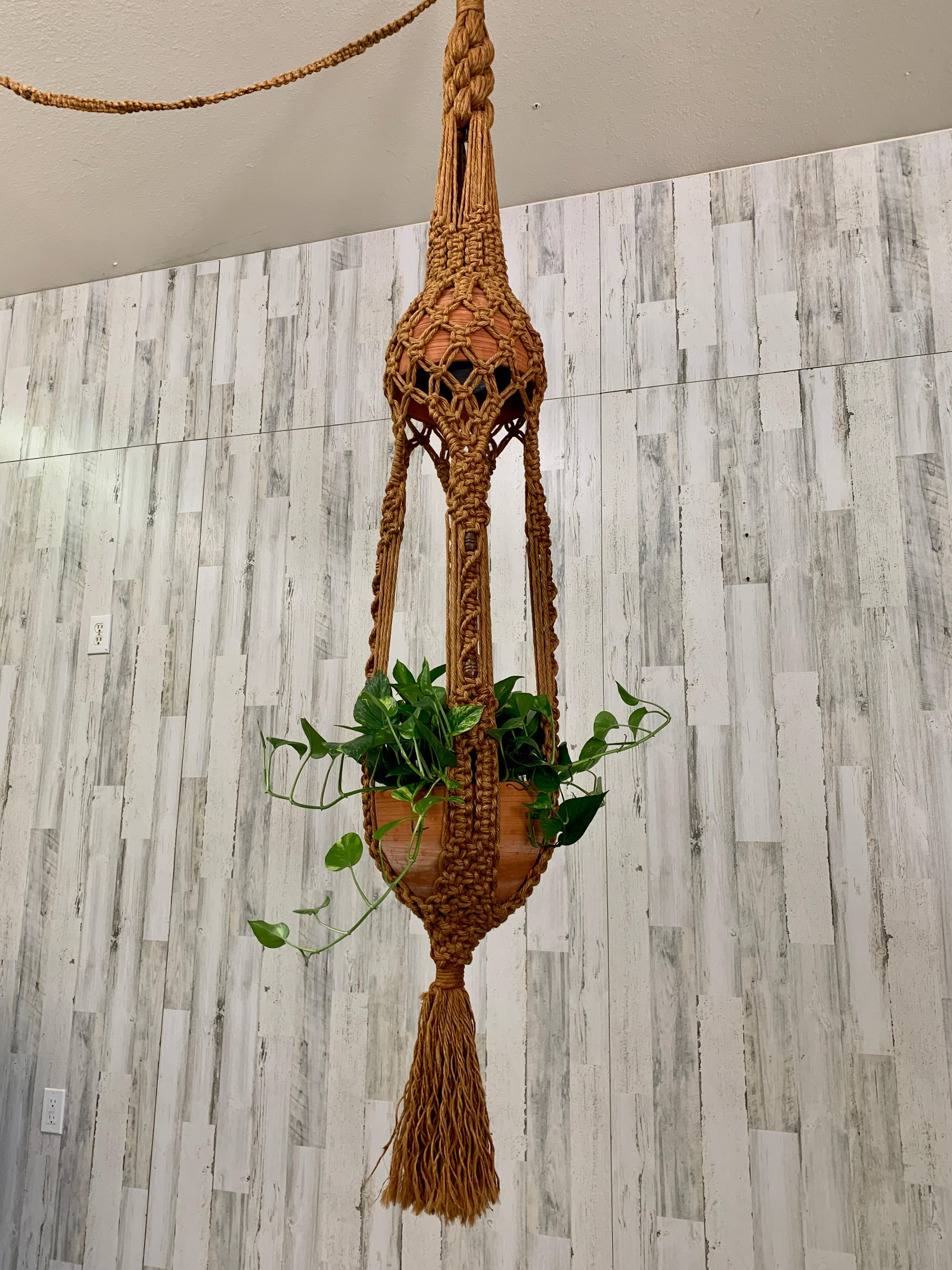 Grand Hanging Fiber Art Lamp / Jardiniere For Sale 7