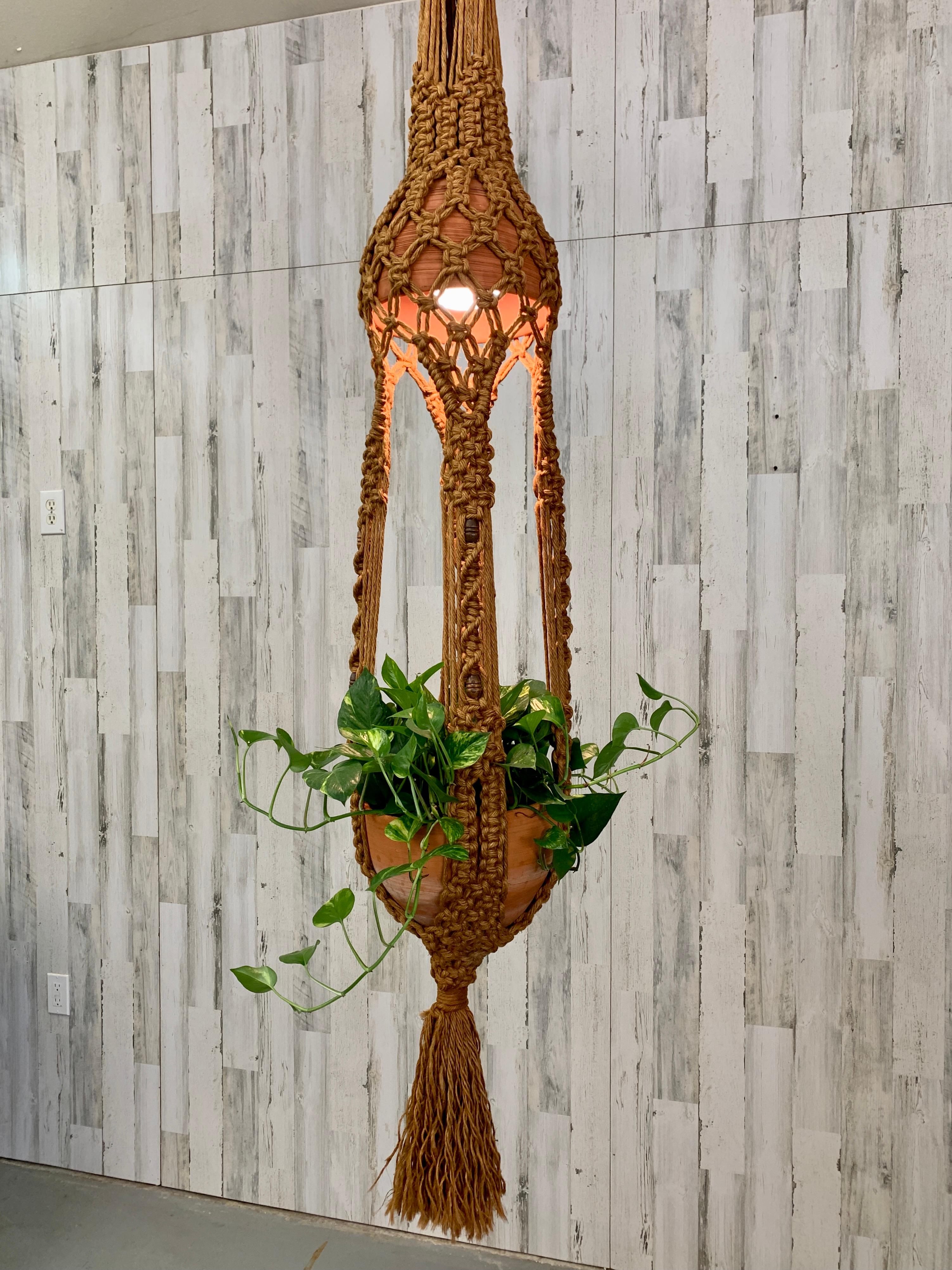 Grand Hanging Fiber Art Lamp / Jardiniere For Sale 8