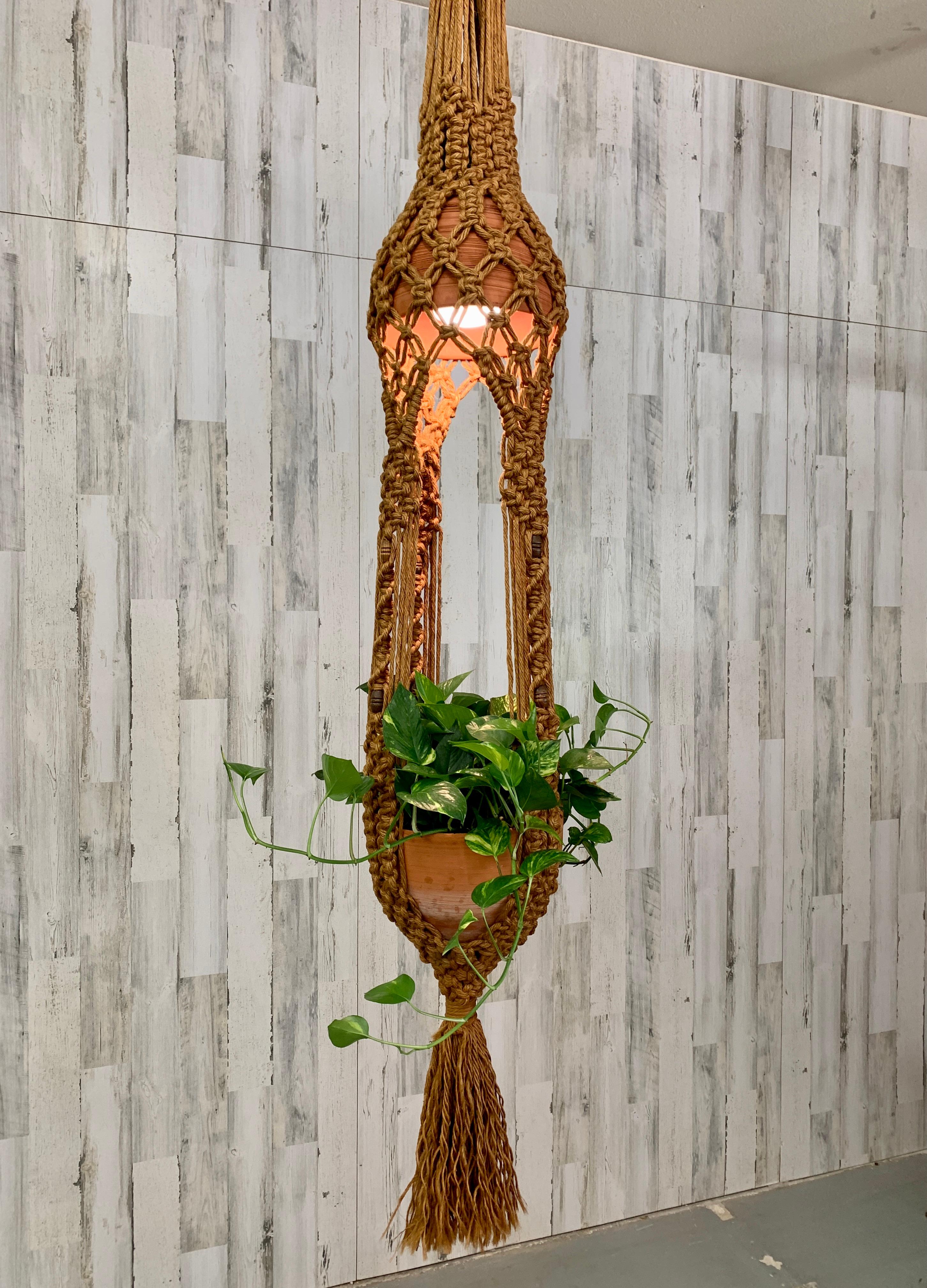Grand Hanging Fiber Art Lamp / Jardiniere For Sale 12