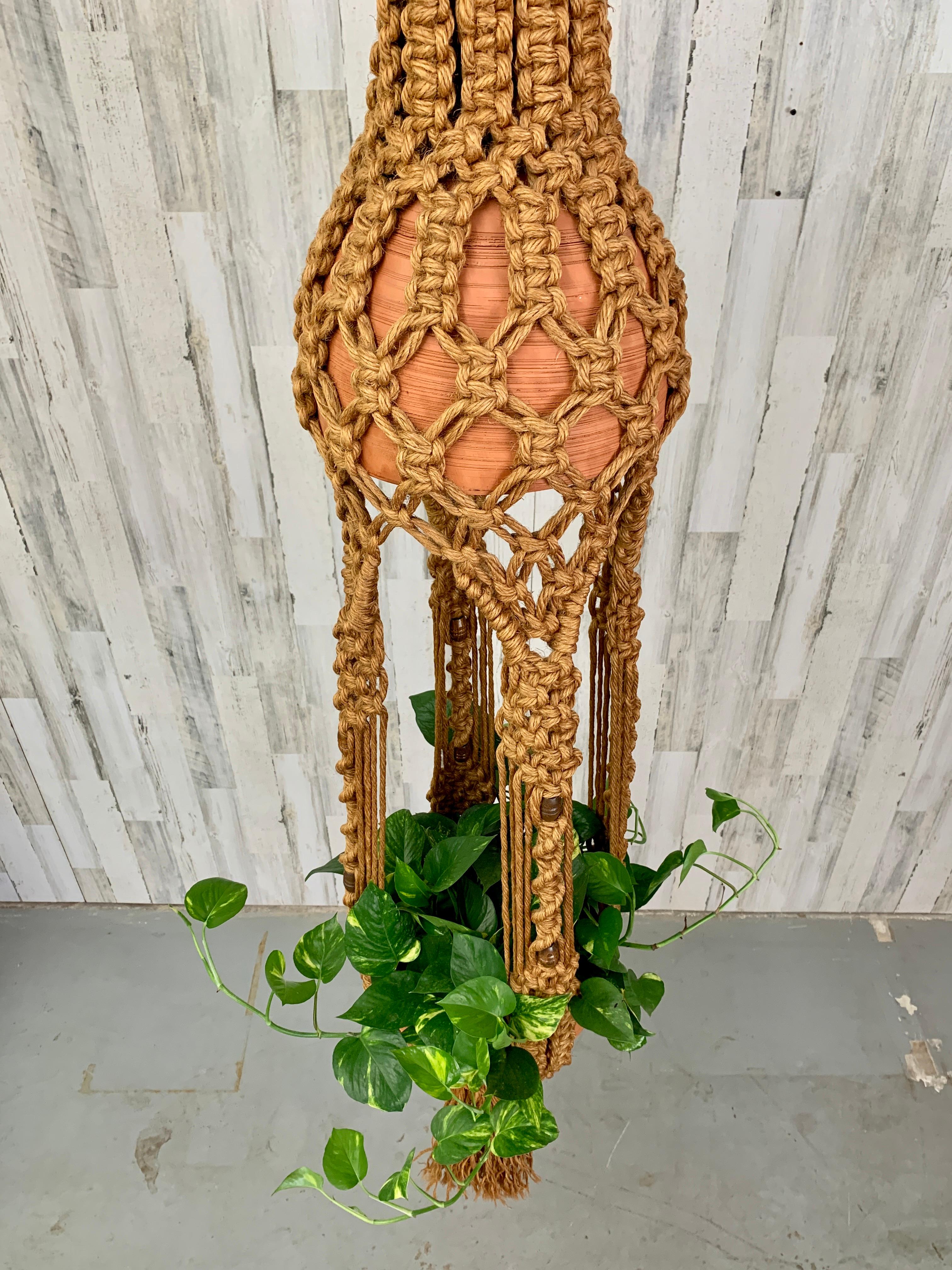 Grand Hanging Fiber Art Lamp / Jardiniere In Good Condition For Sale In Denton, TX