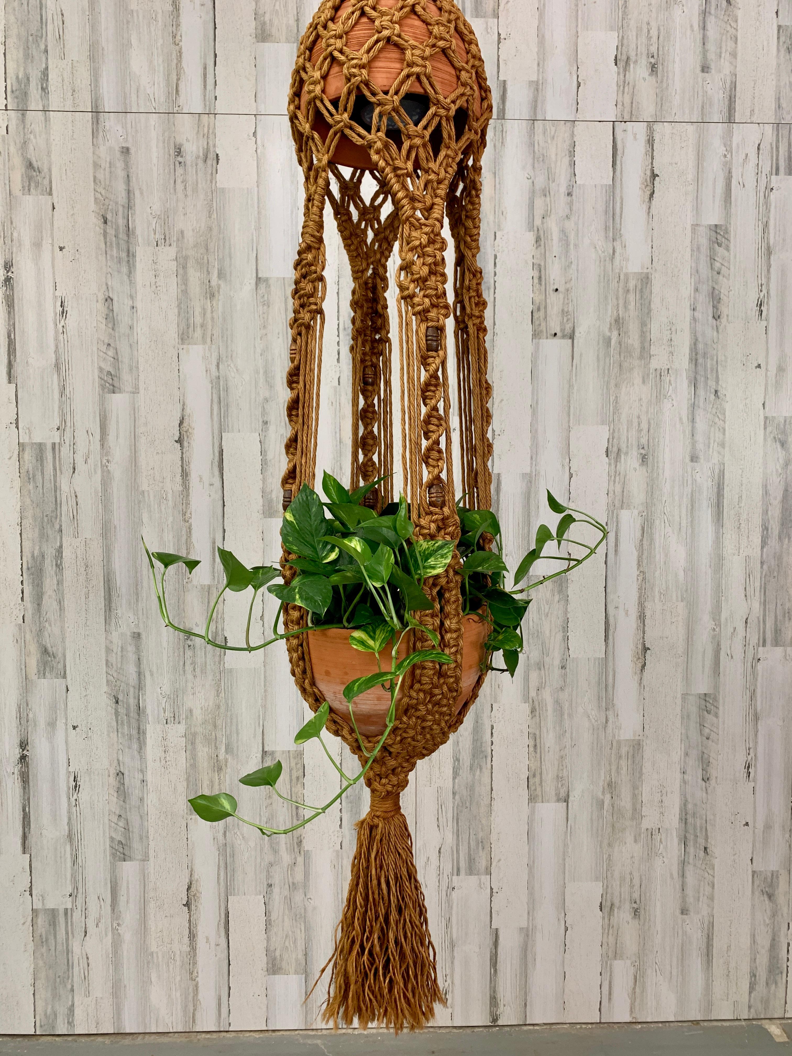 Grand Hanging Fiber Art Lamp / Jardiniere For Sale 1