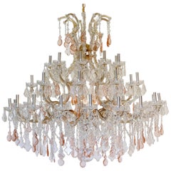 Grand Hollywood Regency Pink and Clear Crystal Chandelier, Italian Midcentury