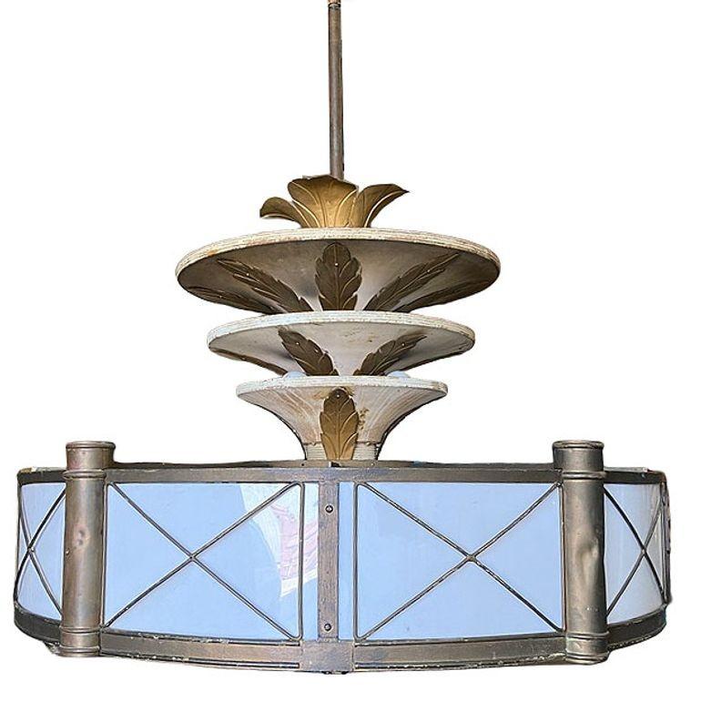 Early 20th Century Grand Hollywood Theater 32 Light Chandelier with Palm Motif For Sale