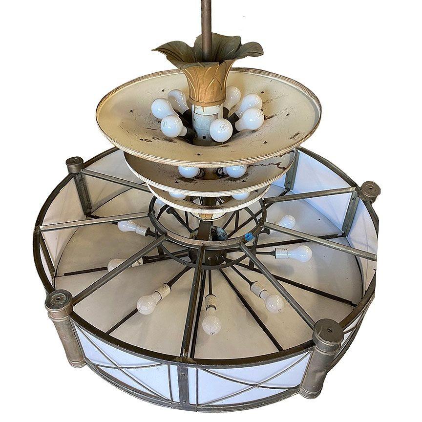 Steel Grand Hollywood Theater 32 Light Chandelier with Palm Motif For Sale