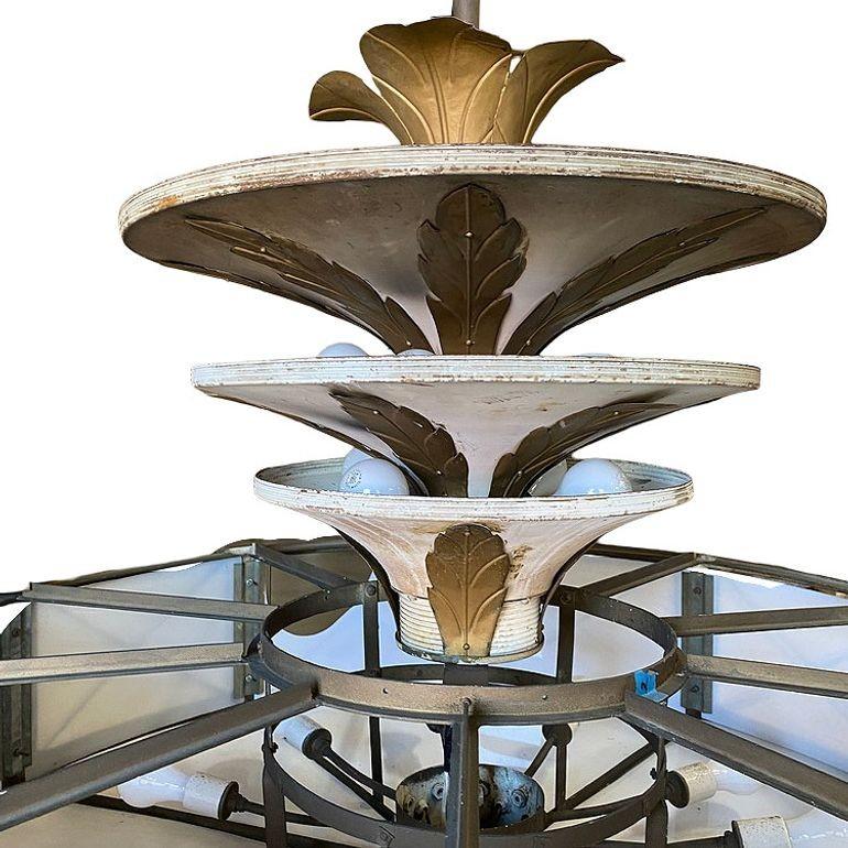 Grand Hollywood Theater 32 Light Chandelier with Palm Motif For Sale 1