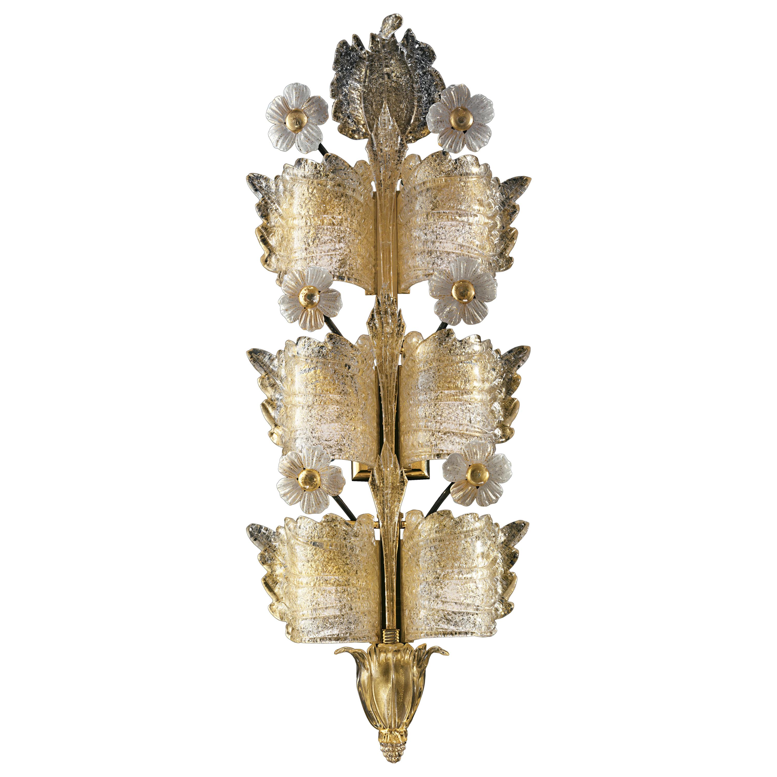 Grand Hotel 4662 6 Wall Sconce in Glass and Bronze, by Barovier&Toso