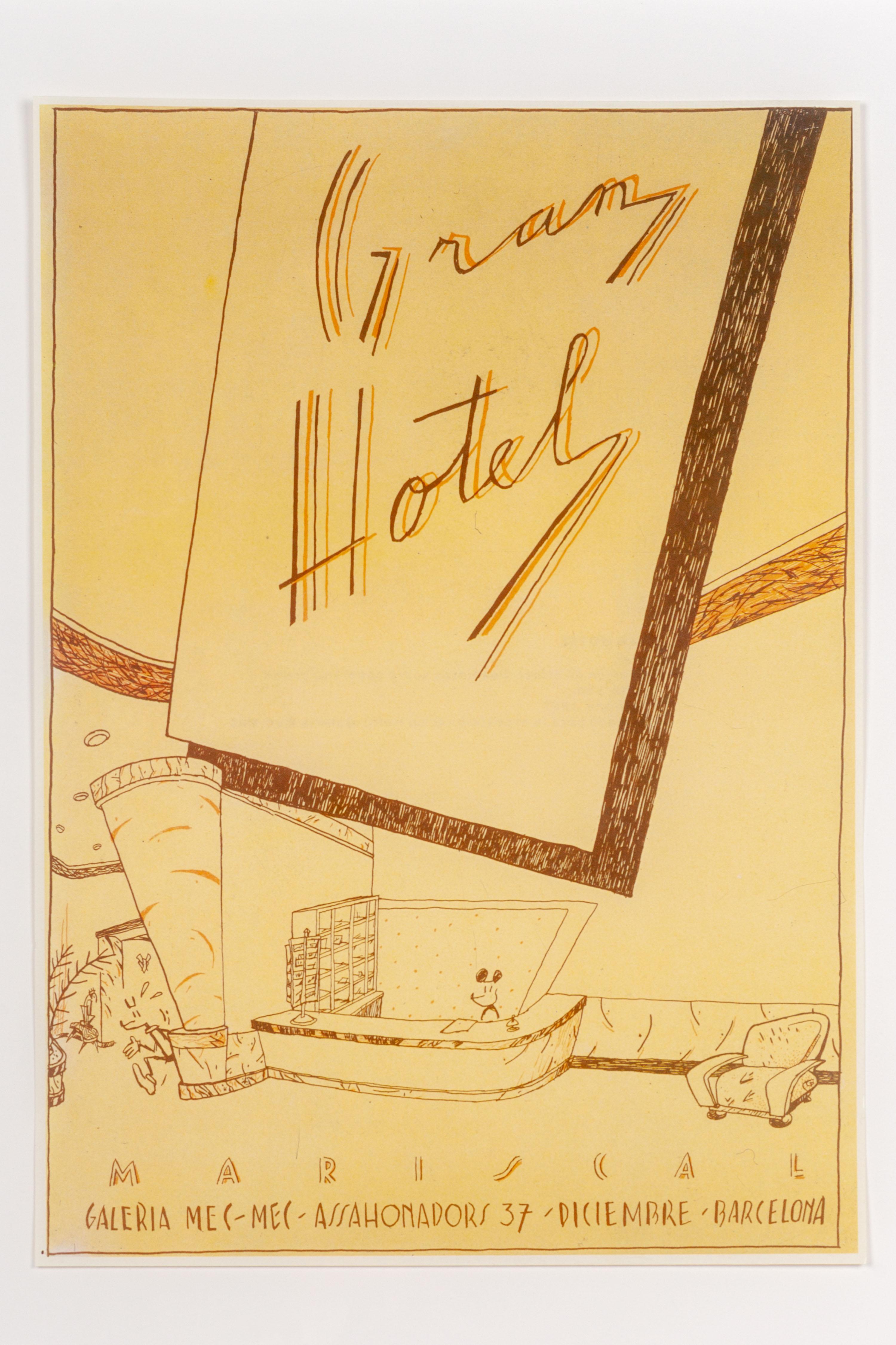 Post-Modern “Grand Hotel” Javier Mariscal 1977 first solo exhibition poster, 1980s re-print For Sale