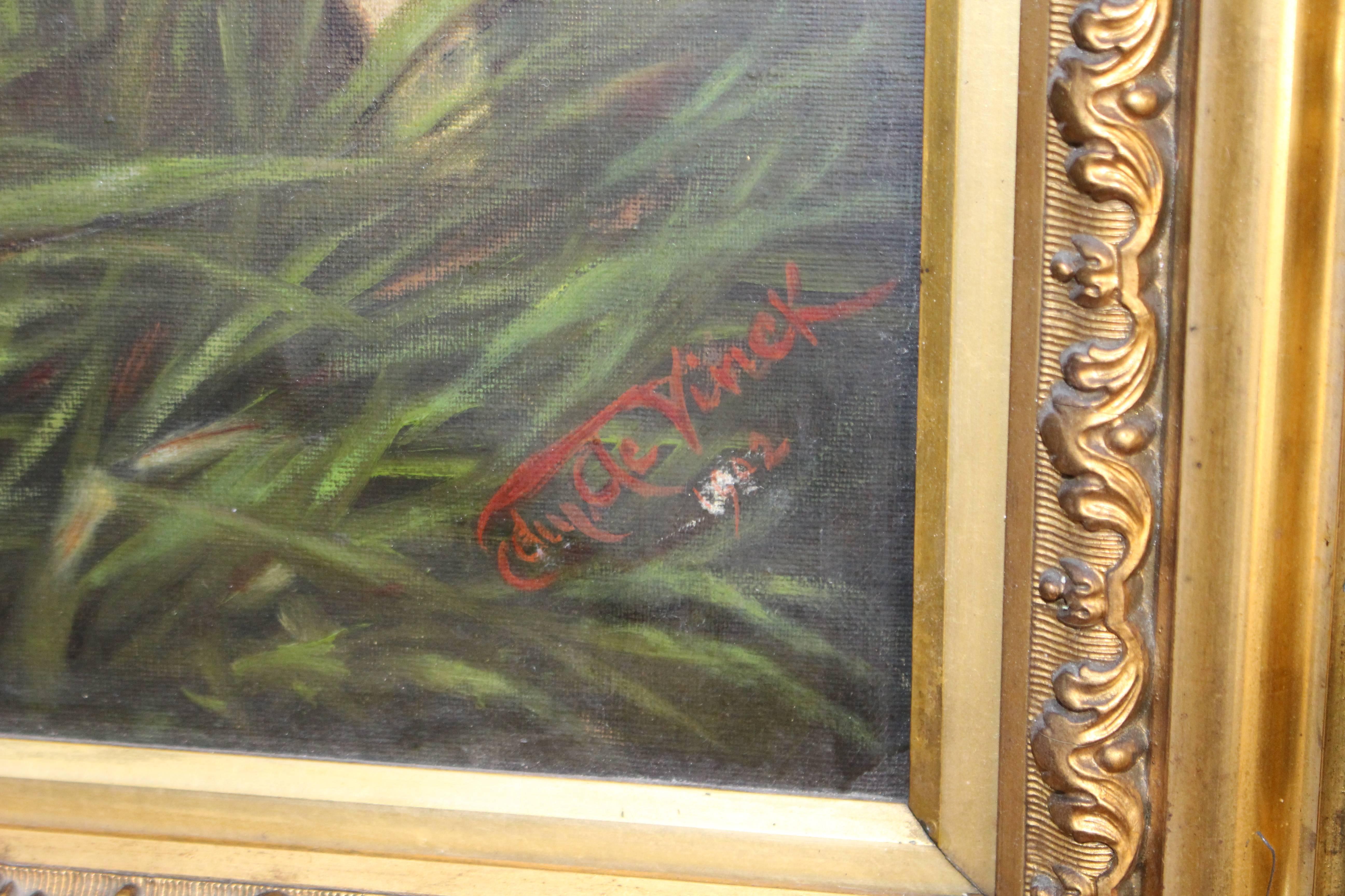 Grand Hunting Painting Oil on Canvas Set in Gilt Frame 6