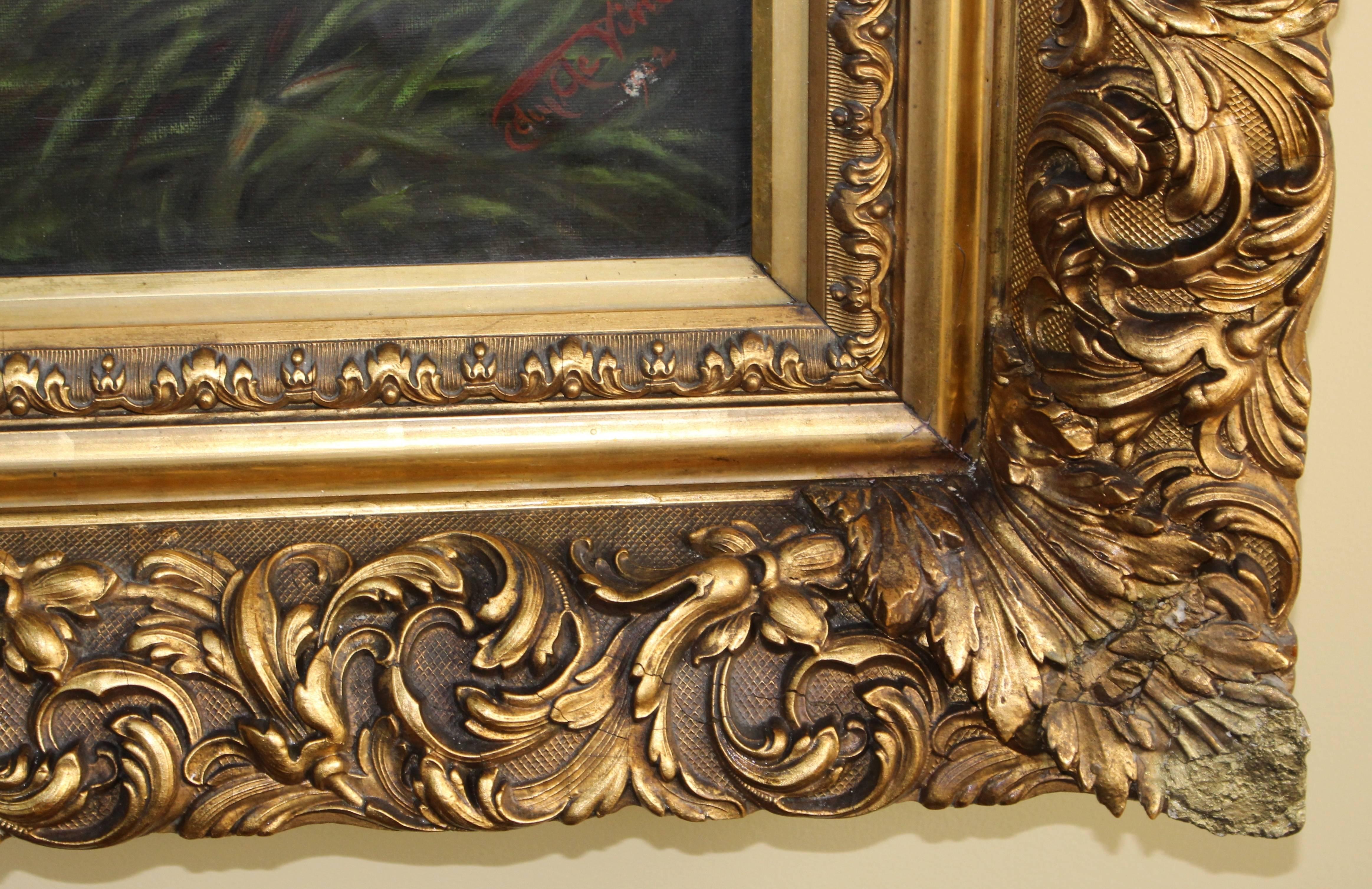 Grand Hunting Painting Oil on Canvas Set in Gilt Frame 10