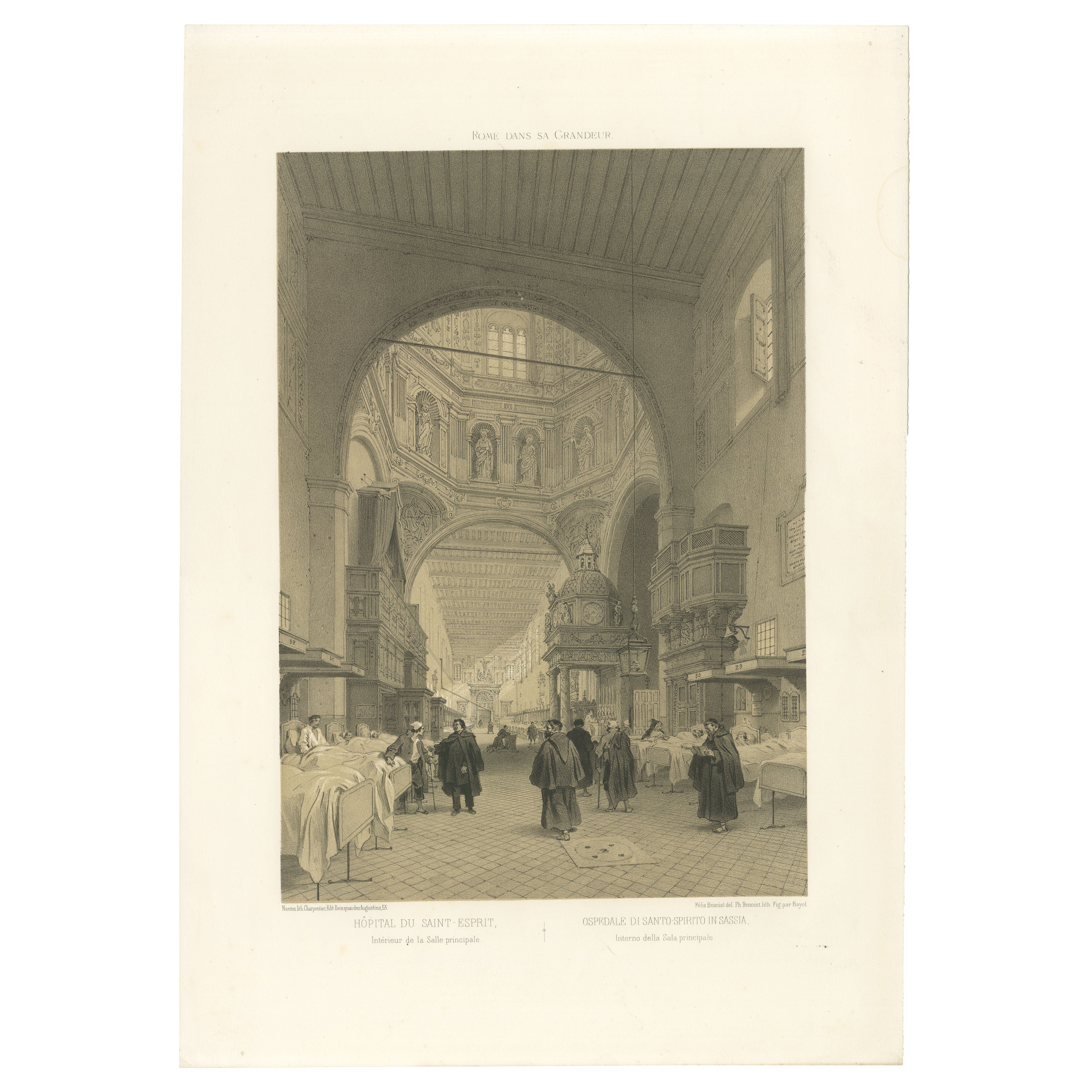 Gran Interior del Hospital Santo Spirito, Roma - Vista monumental, 1867