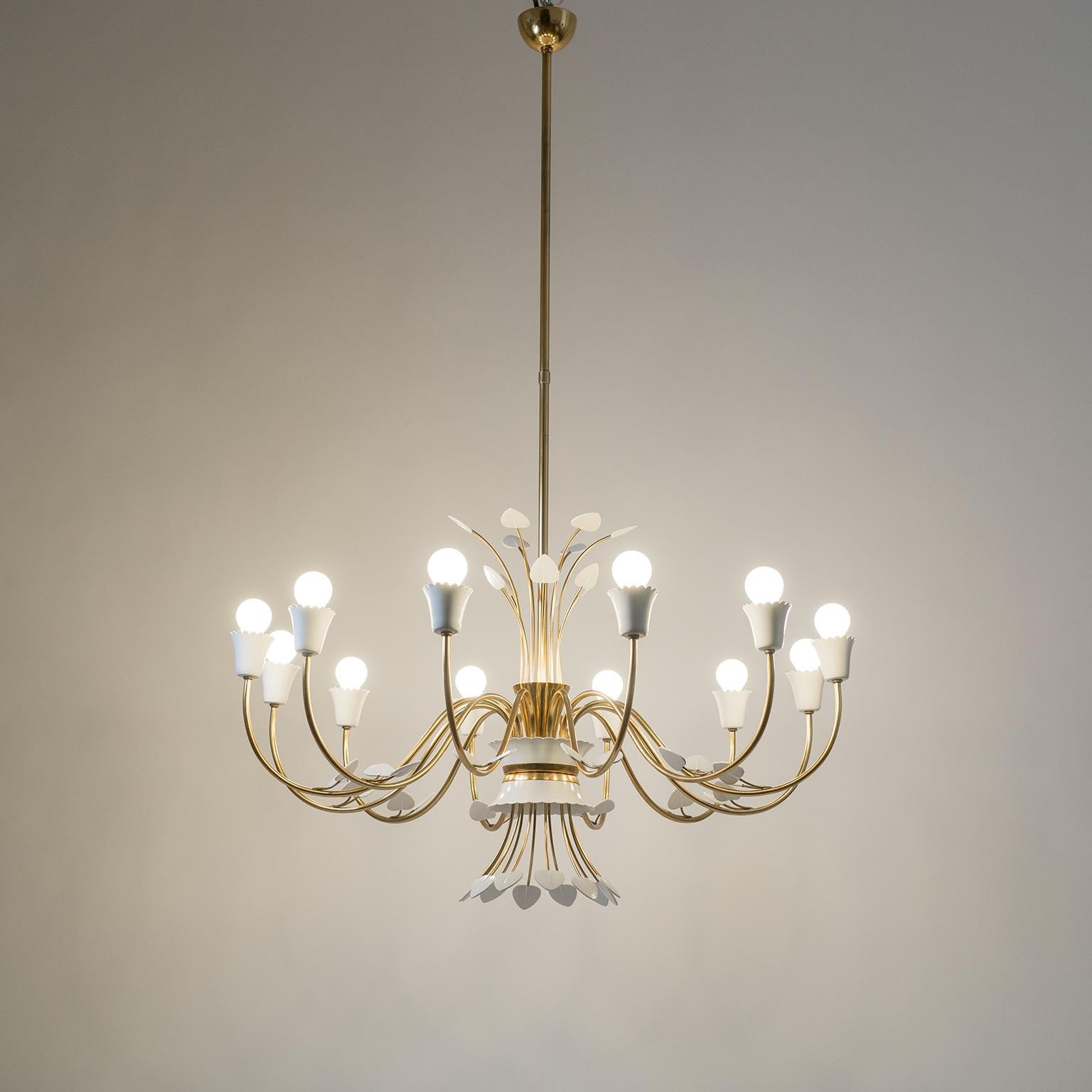 Lacquered Grand Italian 12-Arm Chandelier, Late 1940s