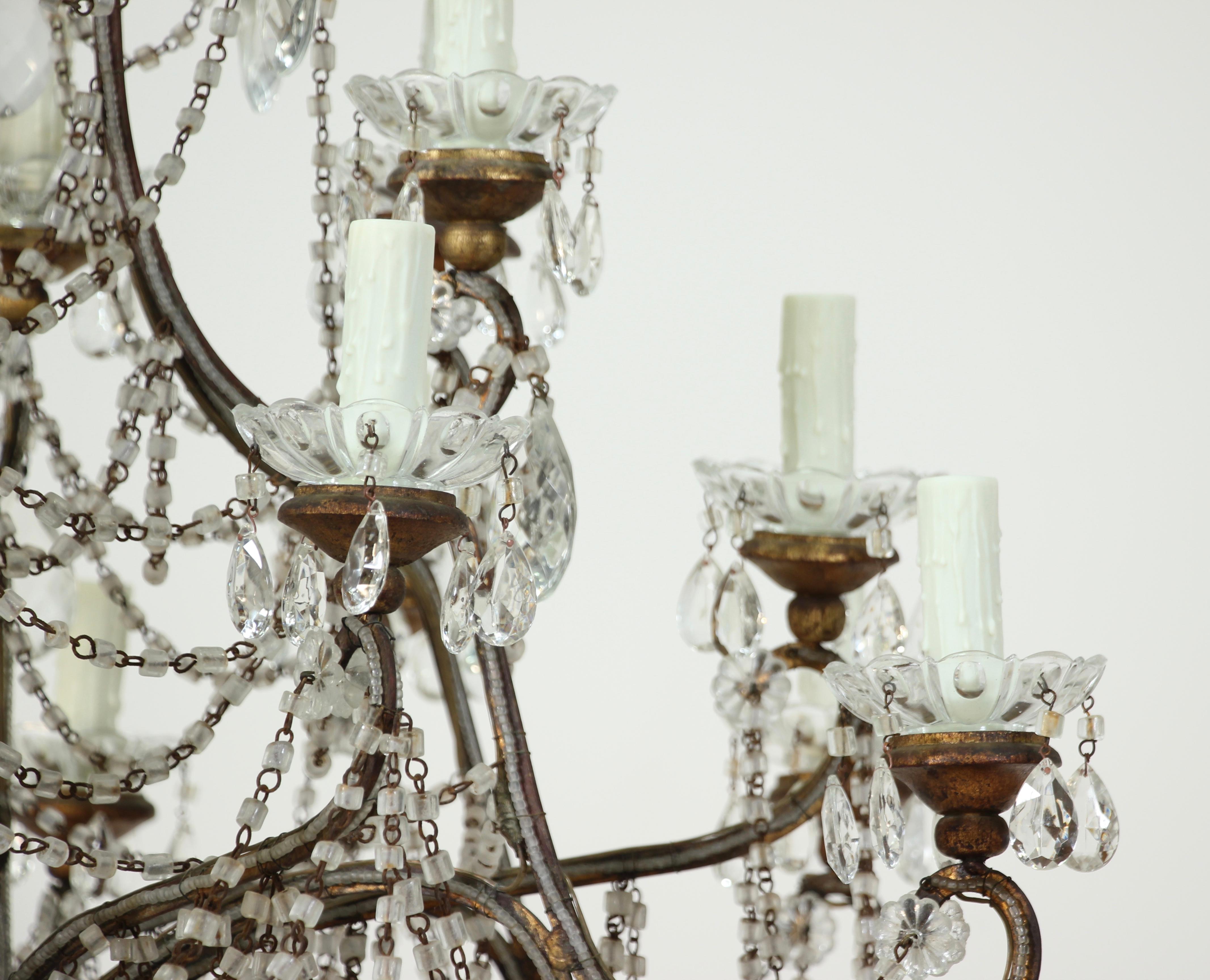 Iron Grand Italian 18-Light Crystal Beaded Chandelier