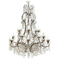 Antique Grand Italian 18-Light Crystal Beaded Chandelier