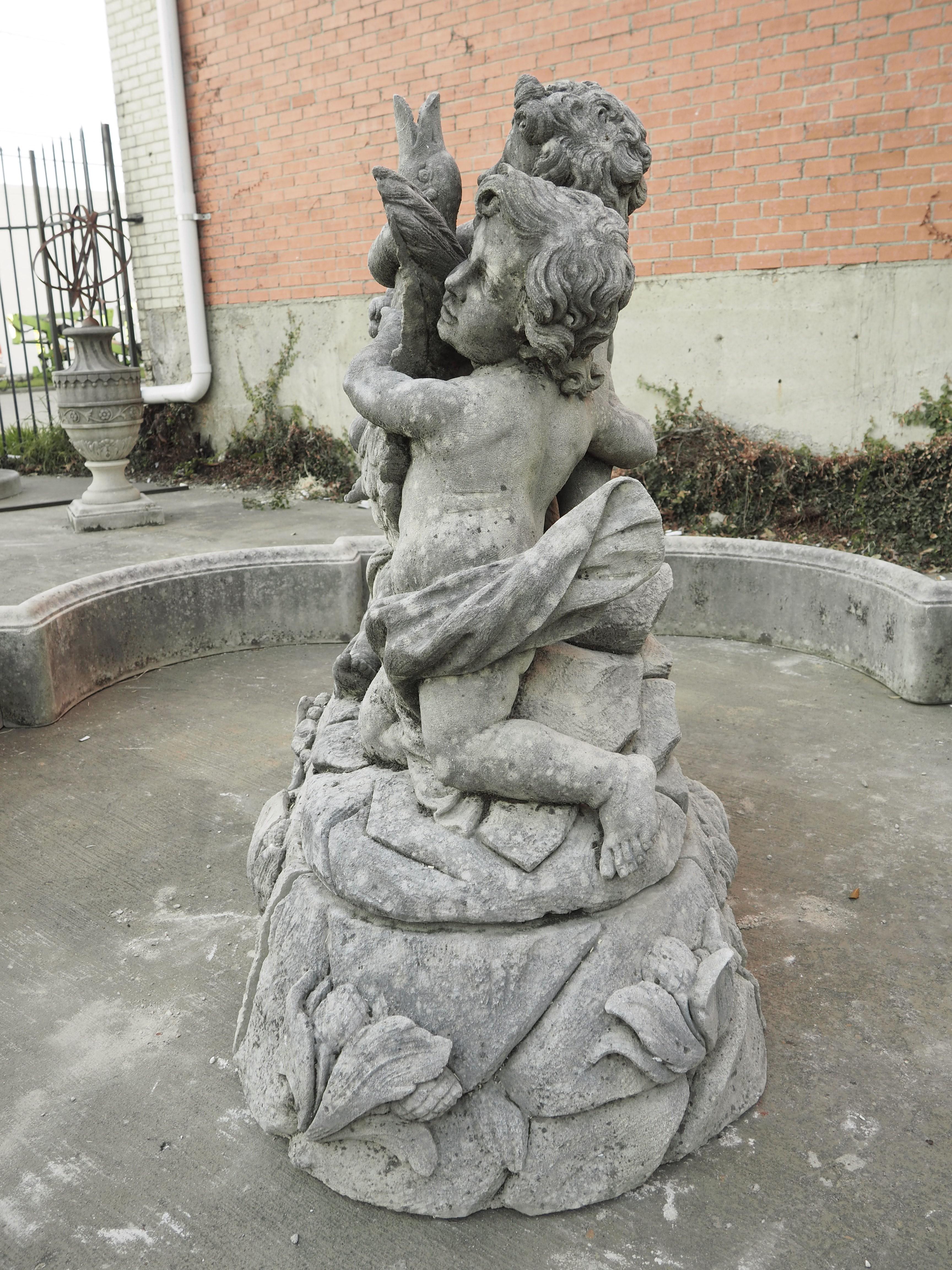 Grand Italian Limestone Center Fountain with Putti and Goose Water Feature For Sale 5