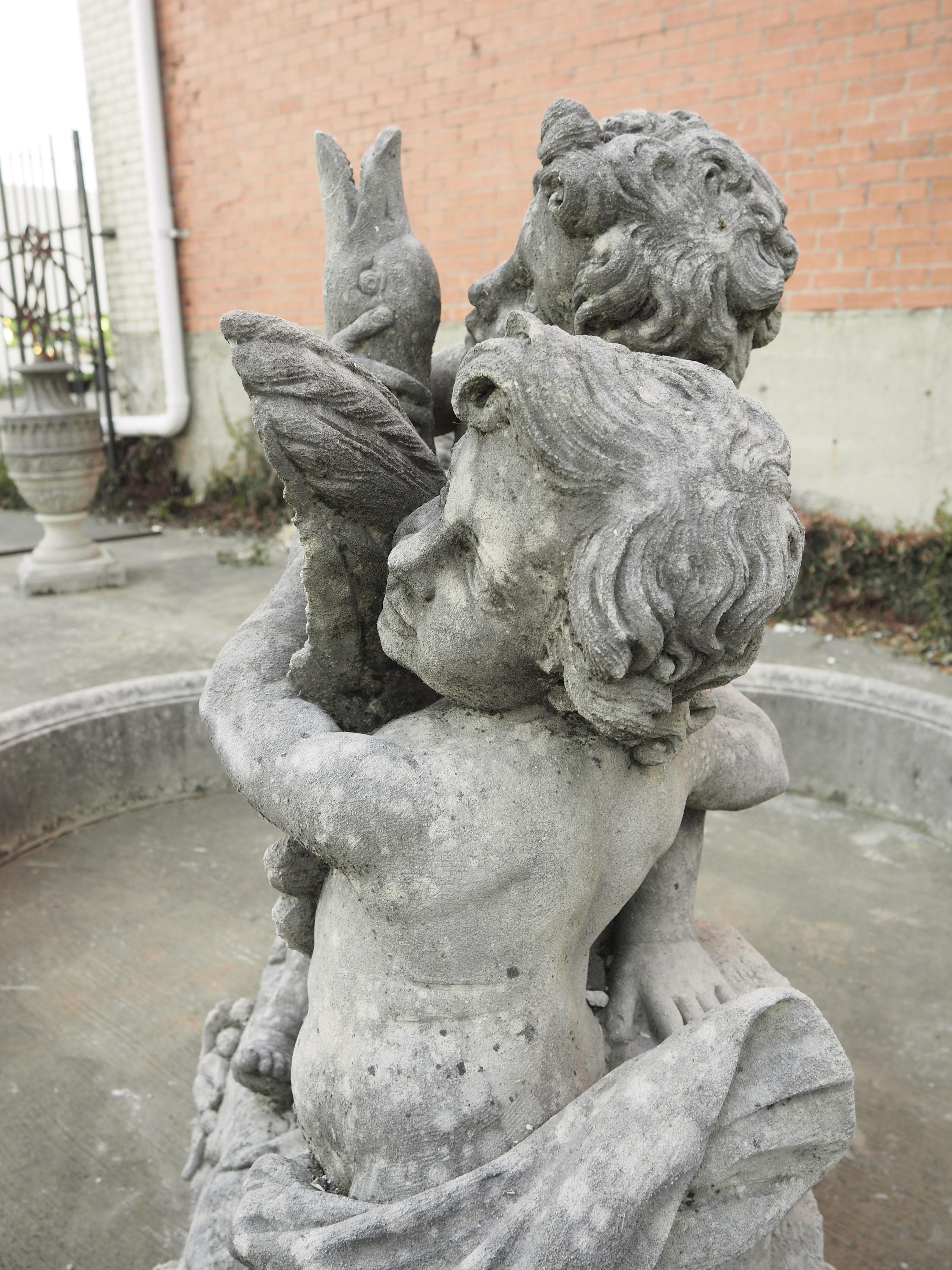 Grand Italian Limestone Center Fountain with Putti and Goose Water Feature For Sale 6