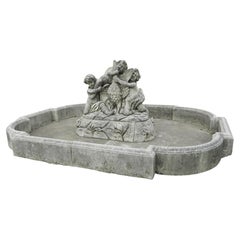 Grand Italian Limestone Center Fountain with Putti and Goose Water Feature