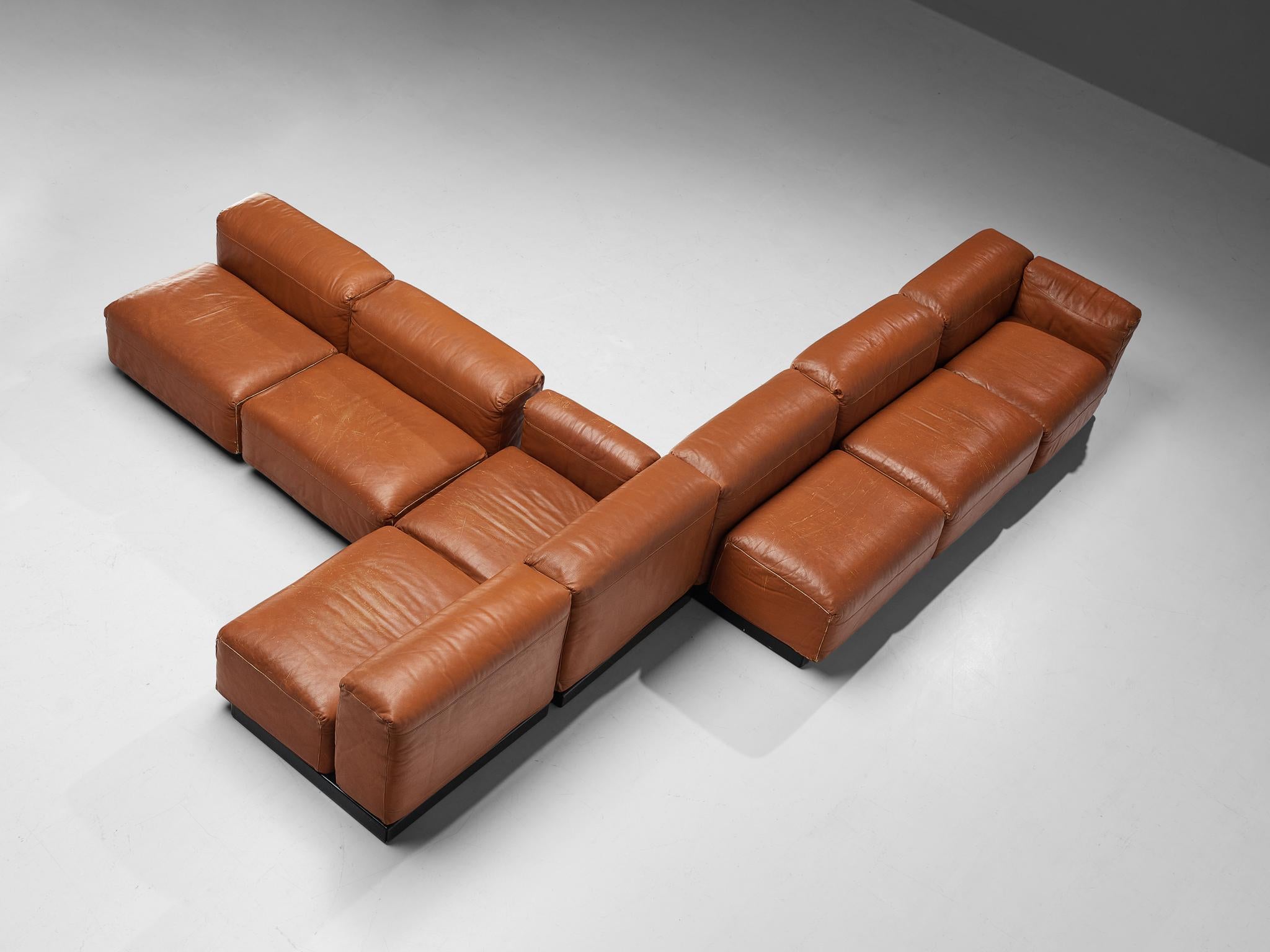 Grand Italian Modular Sofa in Original Cognac Leather 4