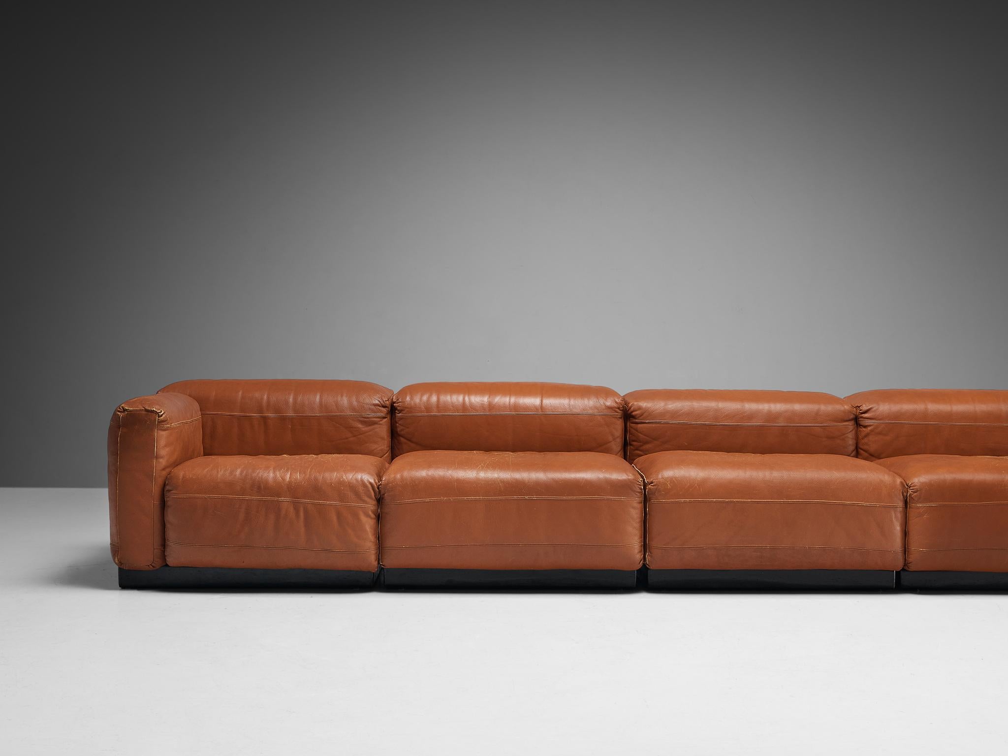 Grand Italian Modular Sofa in Original Cognac Leather 5