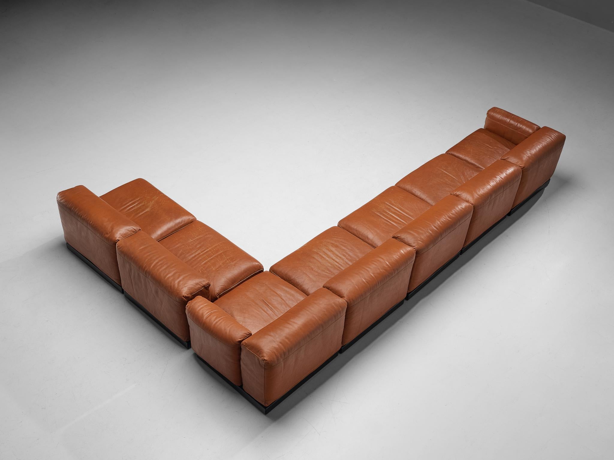 Late 20th Century Grand Italian Modular Sofa in Original Cognac Leather