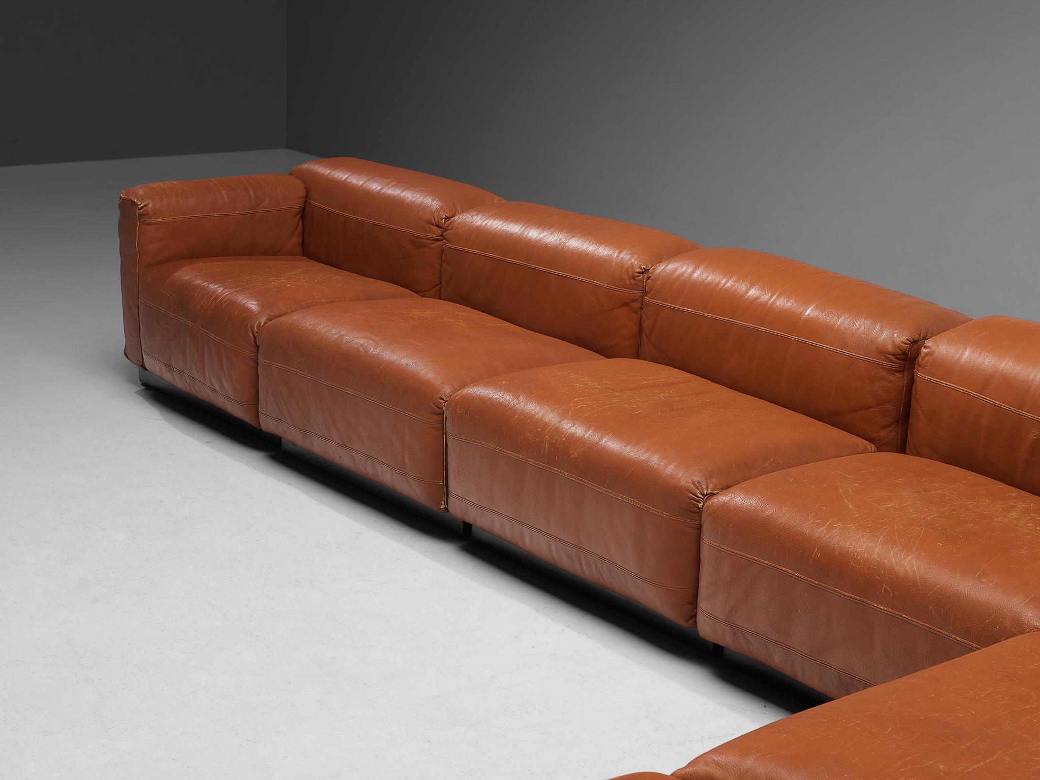 Grand Italian Modular Sofa in Original Cognac Leather 1