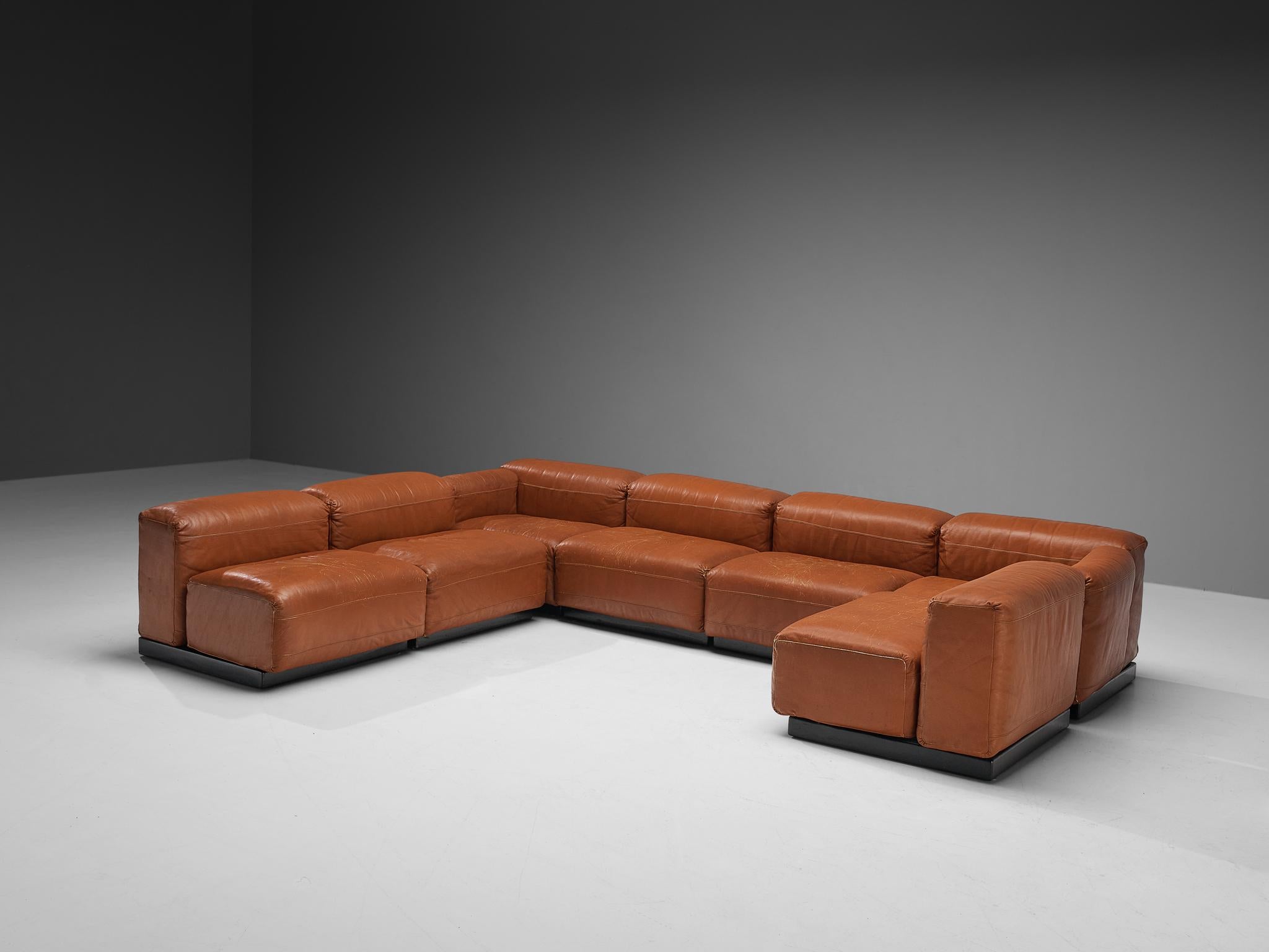 Grand Italian Modular Sofa in Original Cognac Leather 2