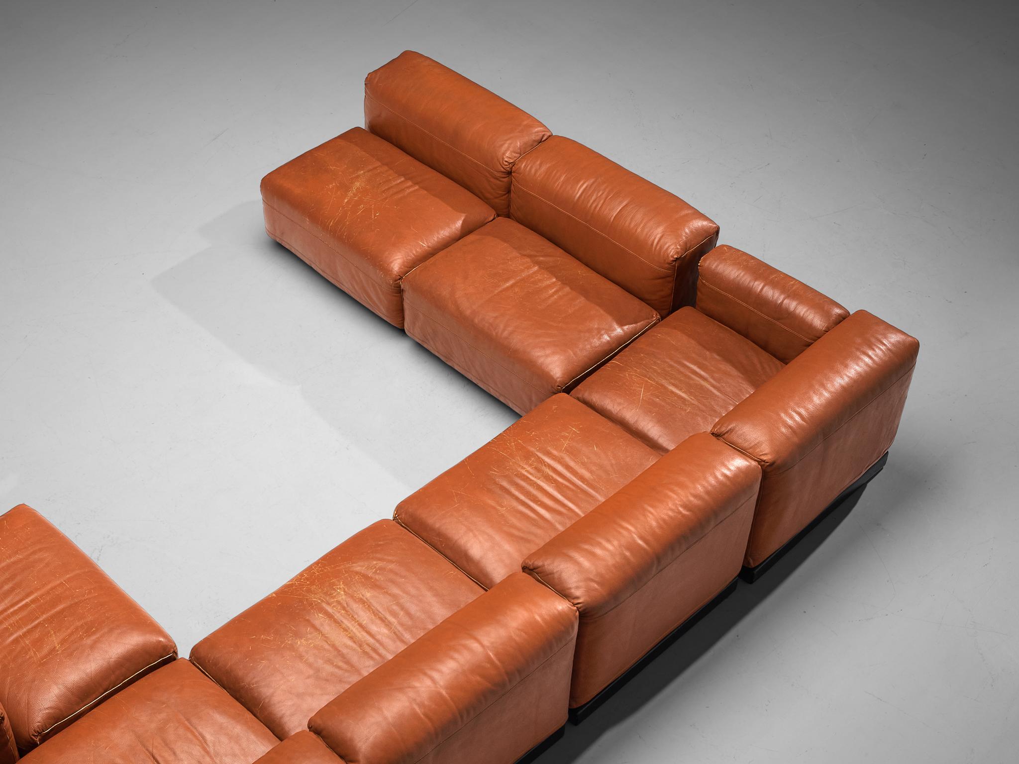 Grand Italian Modular Sofa in Original Cognac Leather 3