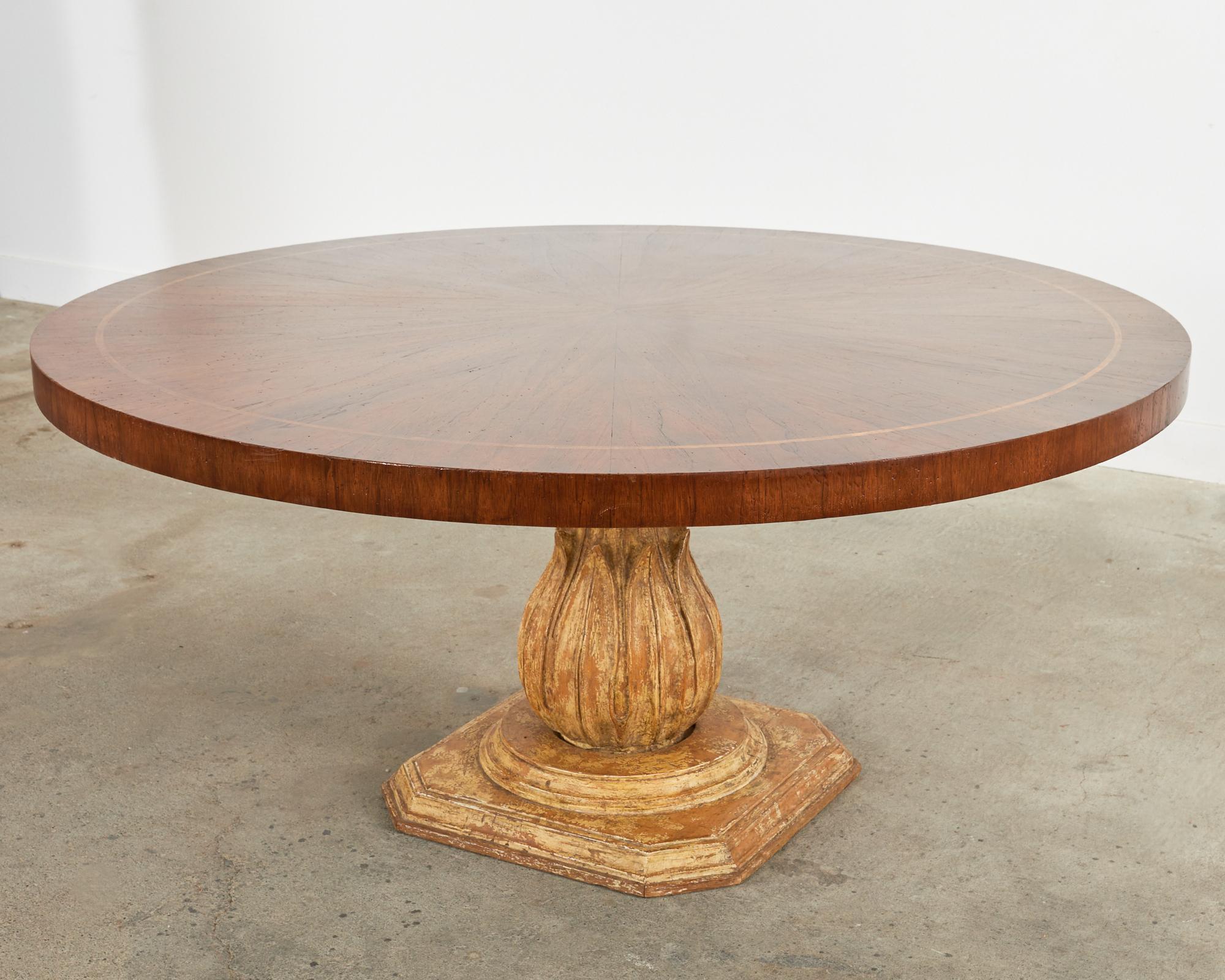 Painted Grand Italian Neoclassical Style Round Tulip Dining or Center Table For Sale