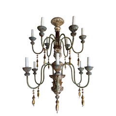 Grand Italian Painted and Giltwood Twelve-Light Chandelier