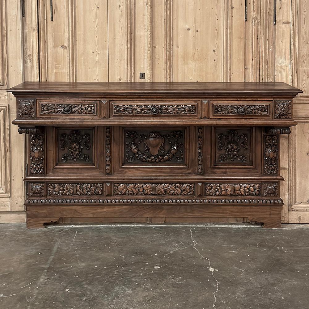 Hand-Carved Grand Italian Renaissance Walnut Console ~ Sideboard For Sale