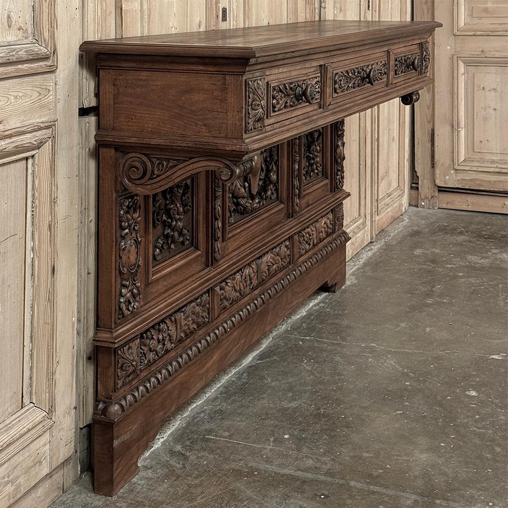 Grand Italian Renaissance Walnut Console ~ Sideboard In Good Condition For Sale In Dallas, TX