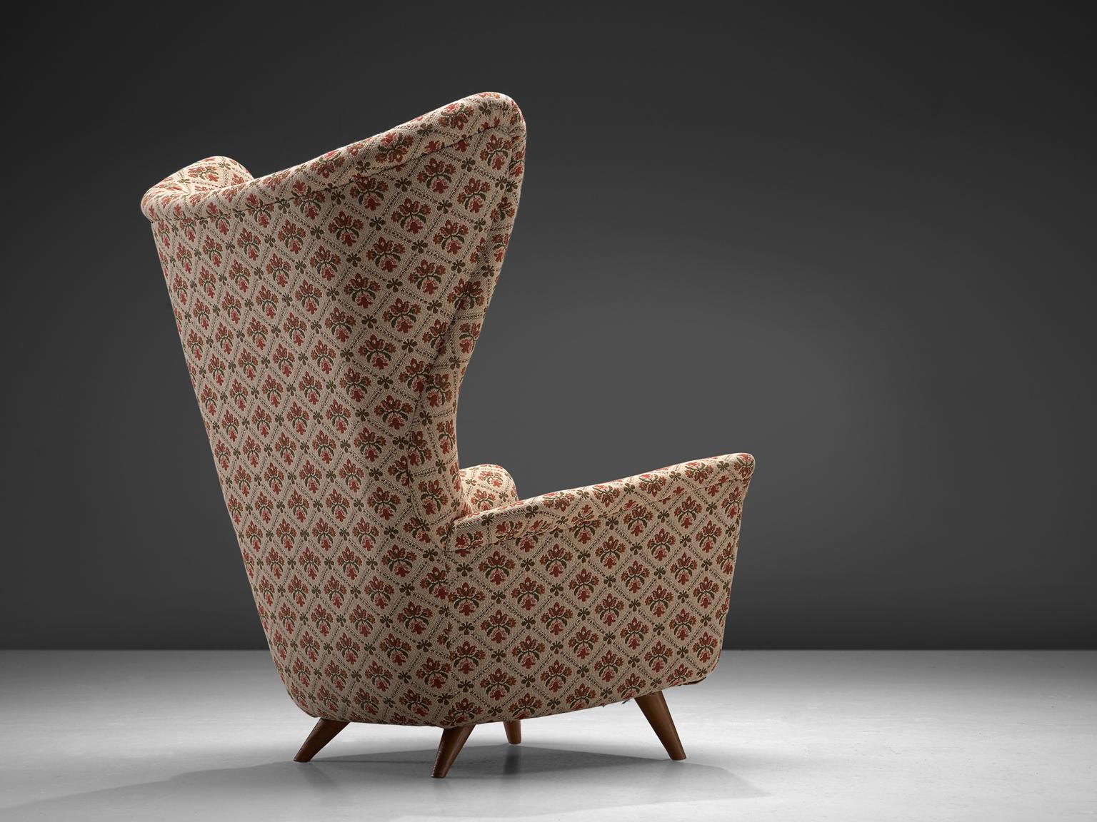 Mid-Century Modern Grand Italian Wingback Chair in Original Fabric 