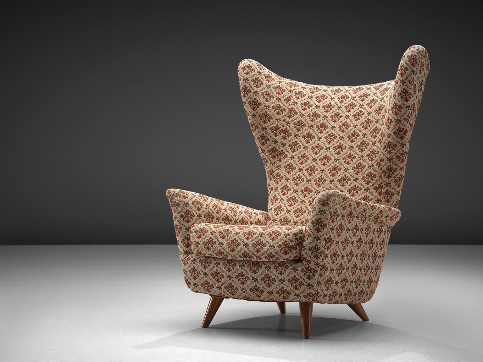 Mid-20th Century Grand Italian Wingback Chair in Original Fabric 
