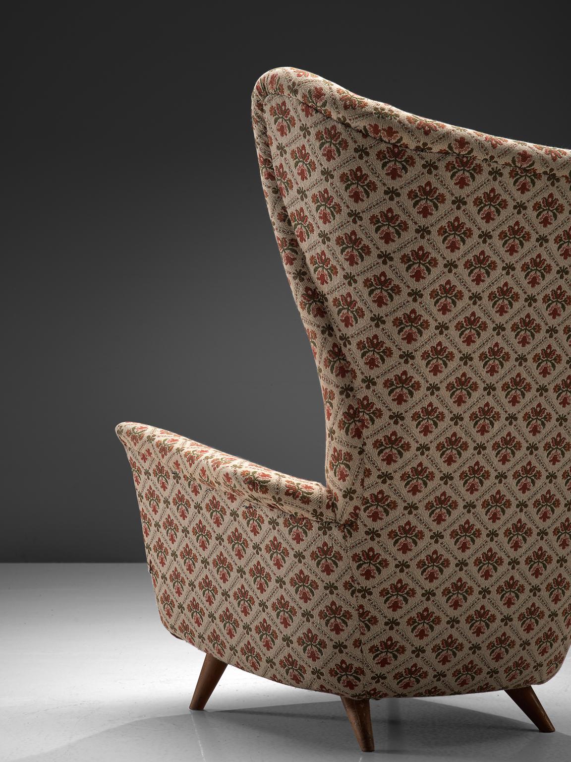 Grand Italian Wingback Chair in Original Fabric  1