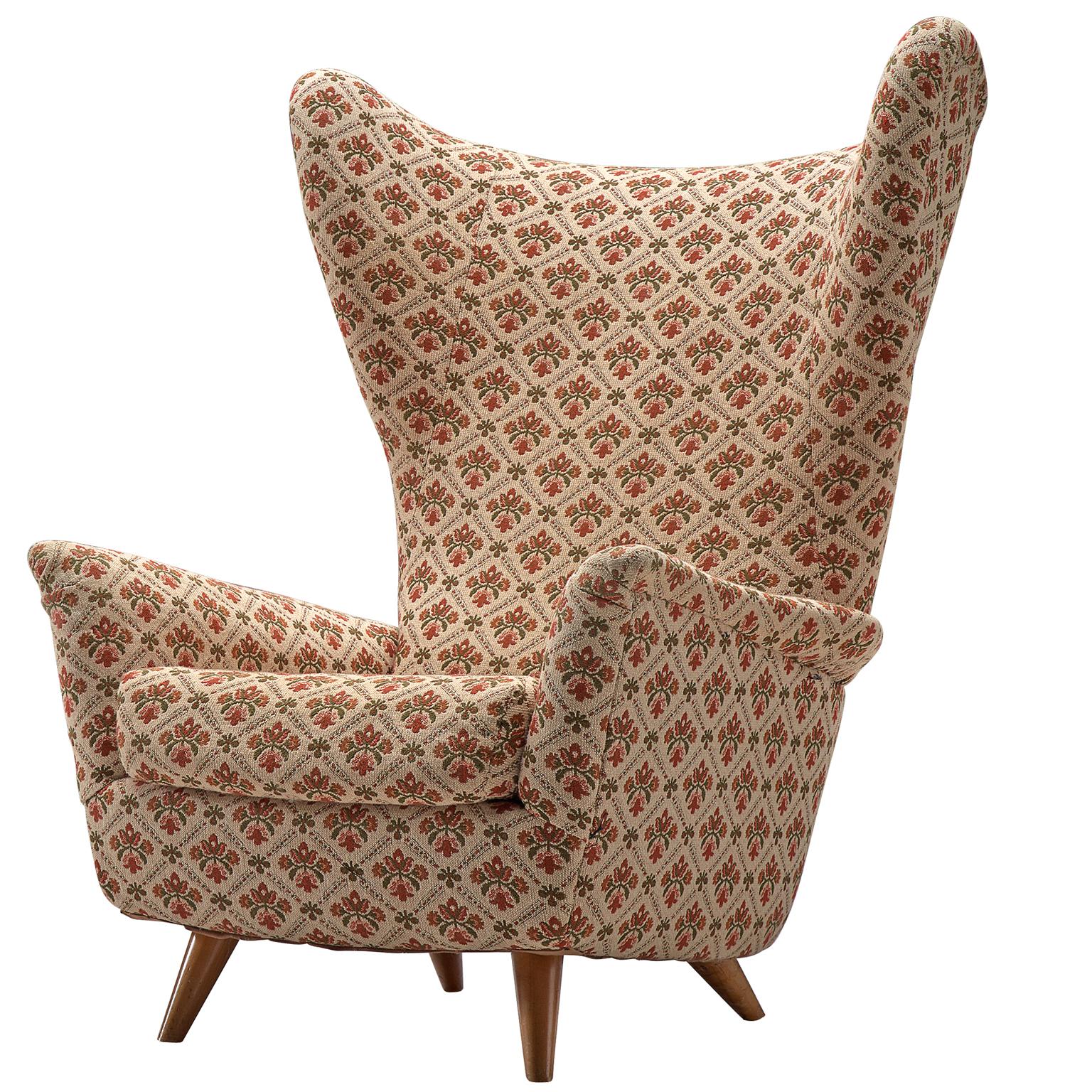 Grand Italian Wingback Chair in Original Fabric 