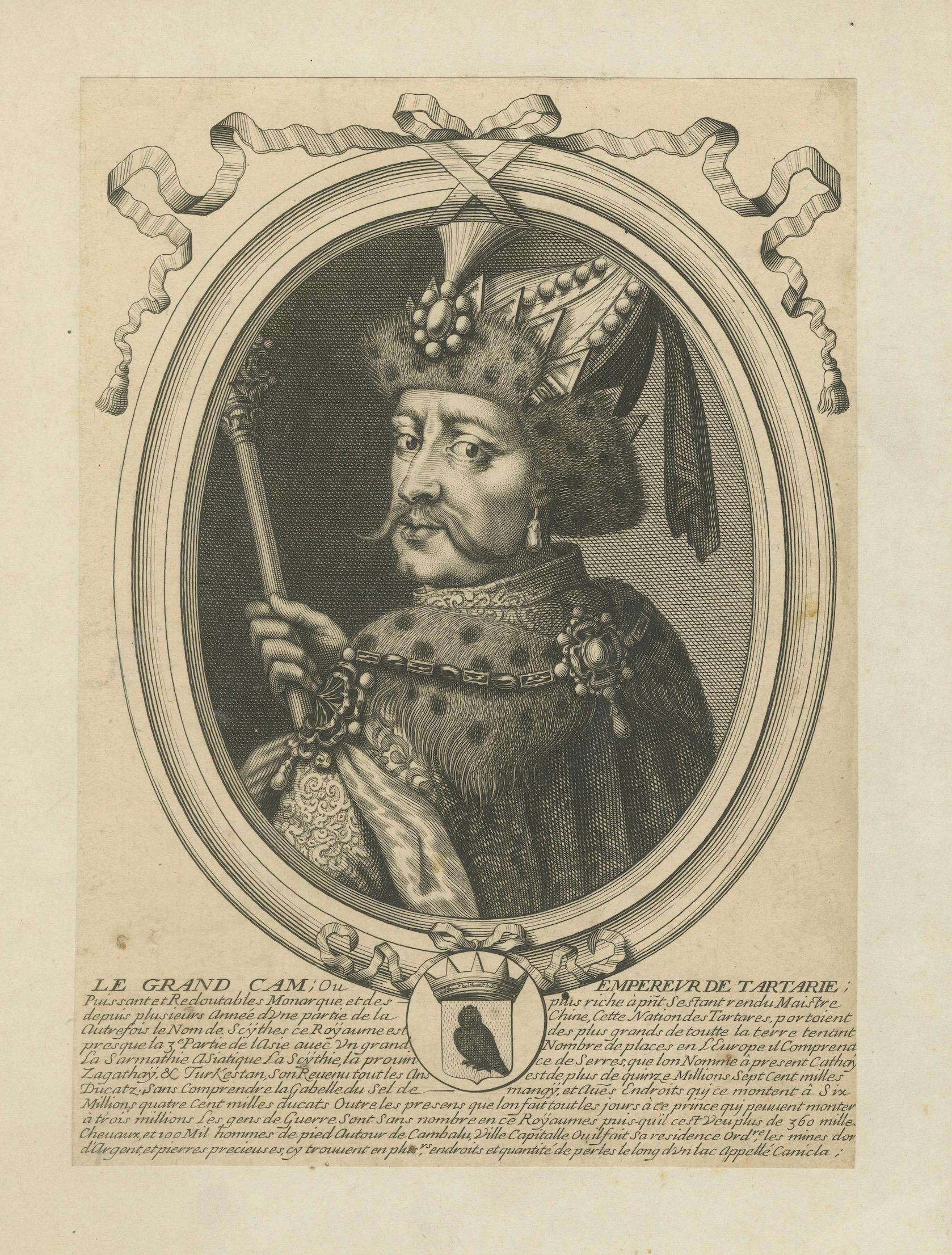 Grand Khan of Tartary Portrait Engraving, Nicolas de Larmessin, Paris, c.1660