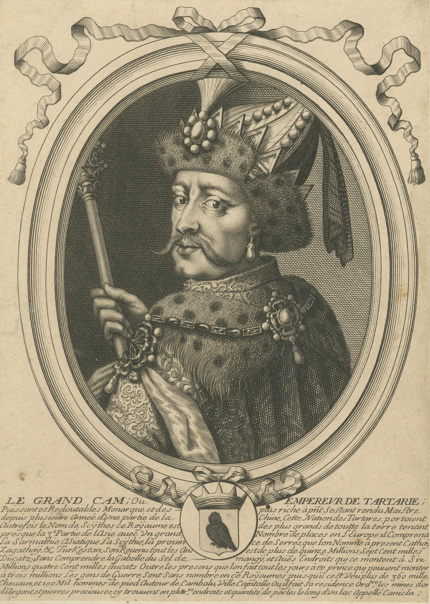 Grand Khan of Tartary Portrait Engraving, Nicolas de Larmessin, Paris, c.1660